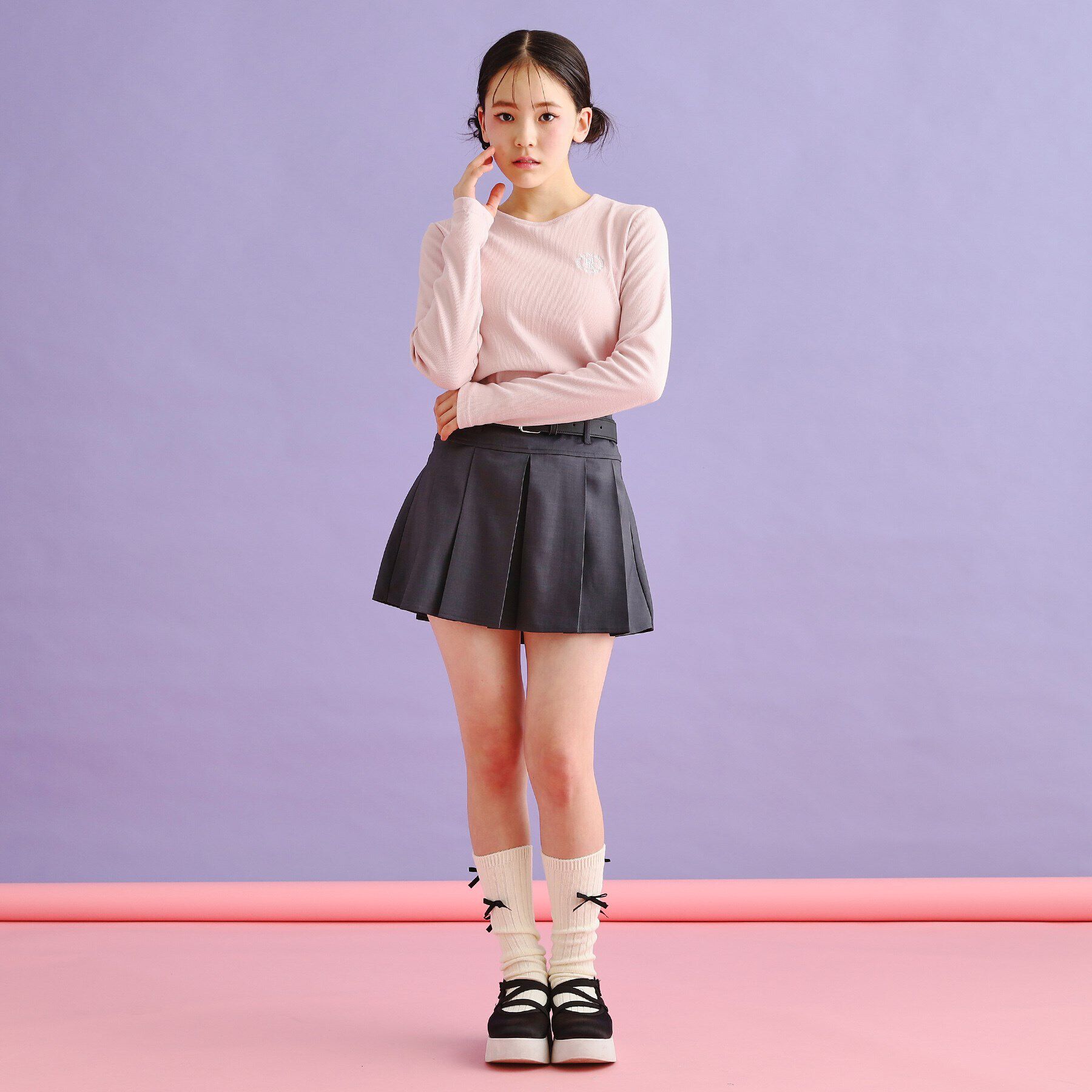 PINK-latte「シンプルテレコ長袖プルオーバー」|Tシャツ・カットソー|