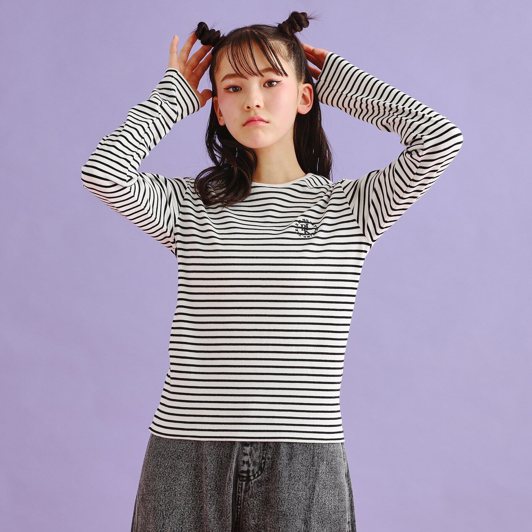 PINK-latte「シンプルテレコ長袖プルオーバー」|Tシャツ・カットソー|