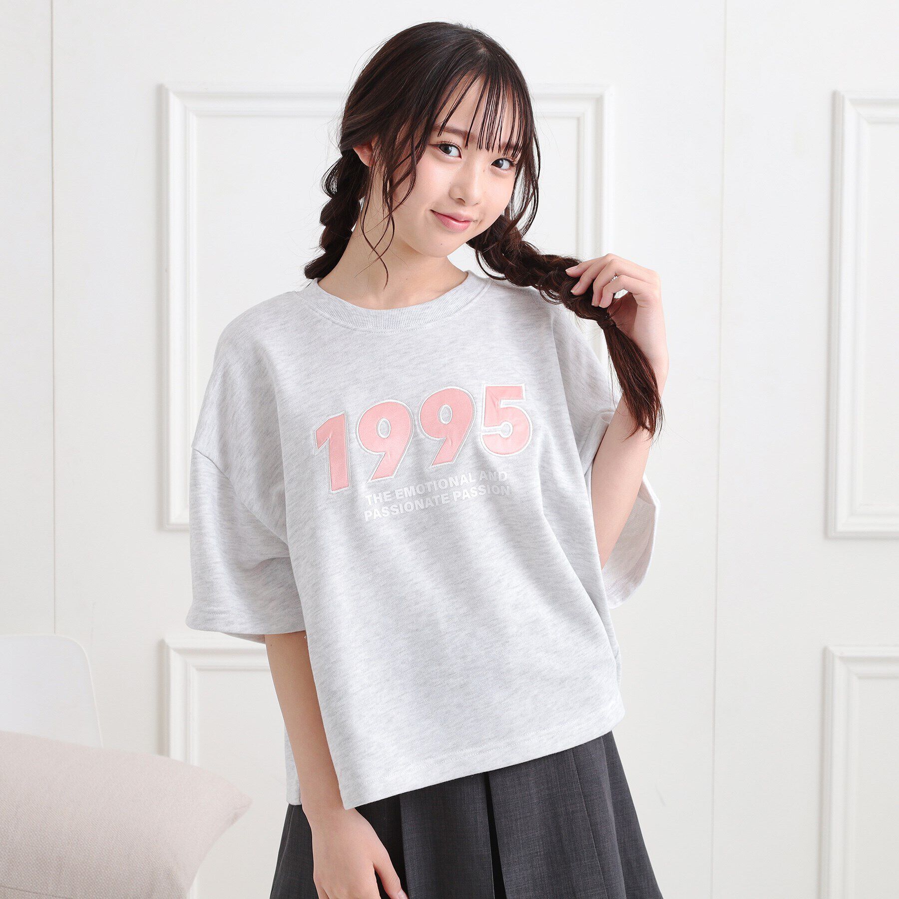 PINK-latte「ミニ裏デザインアップリケTシャツ」|Tシャツ・カットソー|