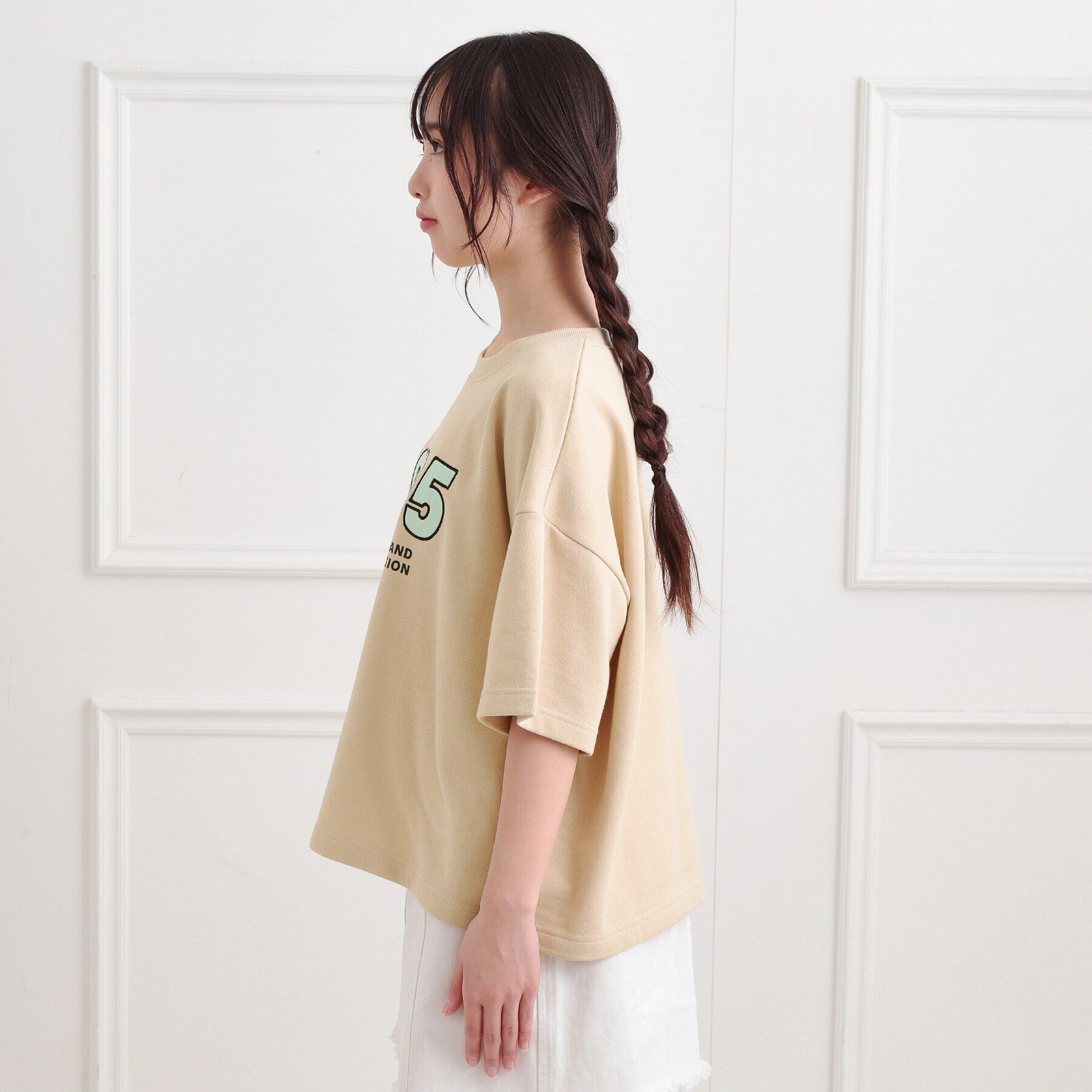 PINK-latte「ミニ裏デザインアップリケTシャツ」|Tシャツ・カットソー|