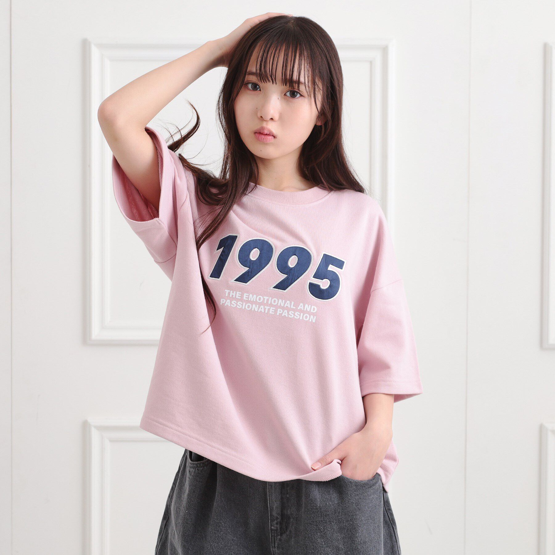 PINK-latte「ミニ裏デザインアップリケTシャツ」|Tシャツ・カットソー|ピンク(071)