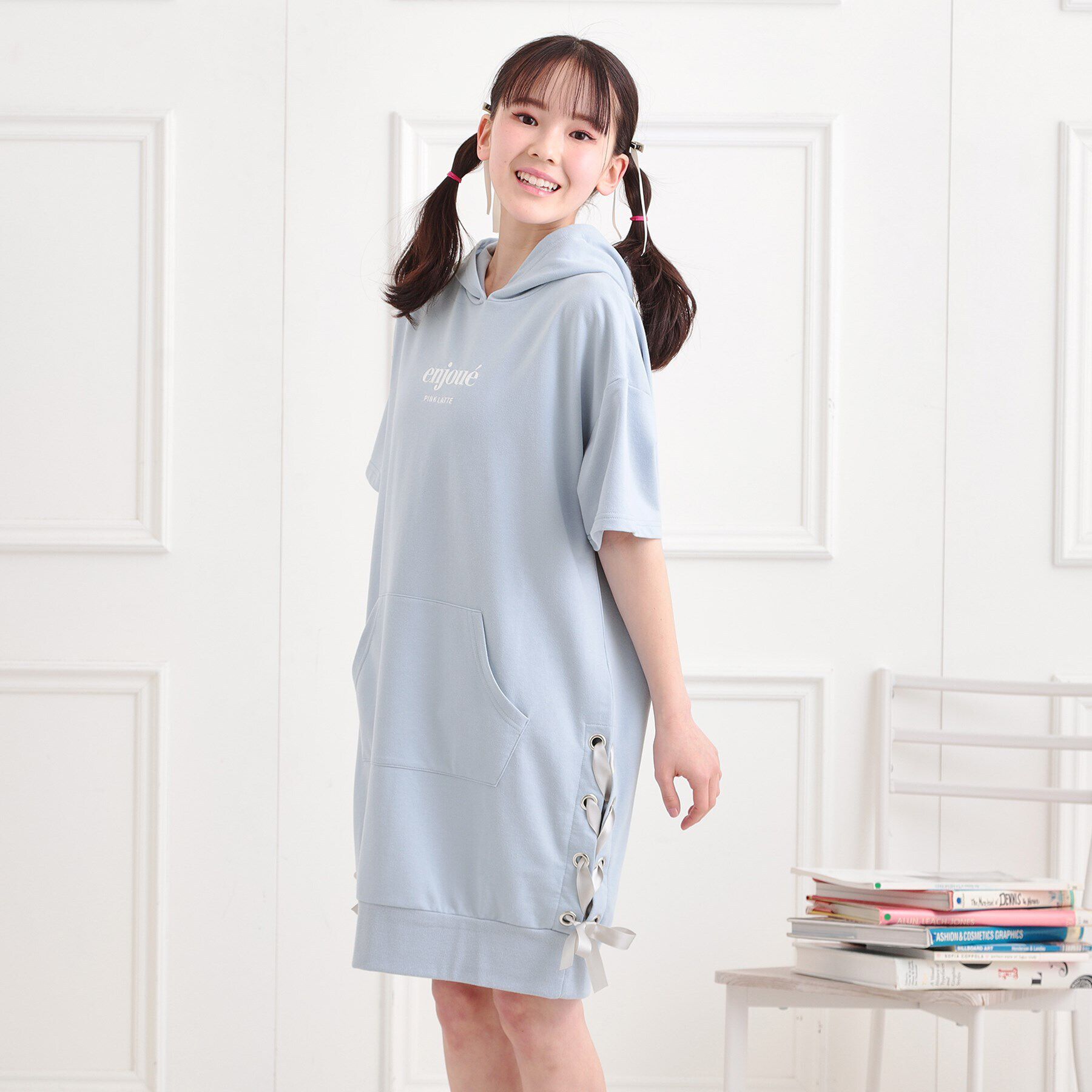 PINK-latte「ミニ裏レースパーカワンピース」|ワンピース|