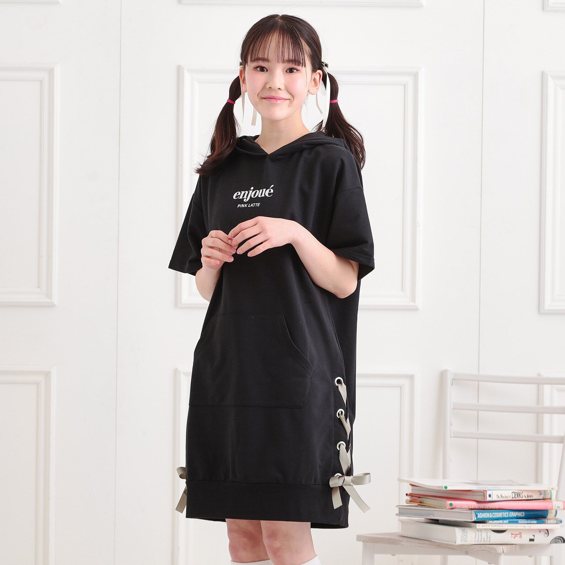 PINK-latte「ミニ裏レースパーカワンピース」|ワンピース|ブラック(019)