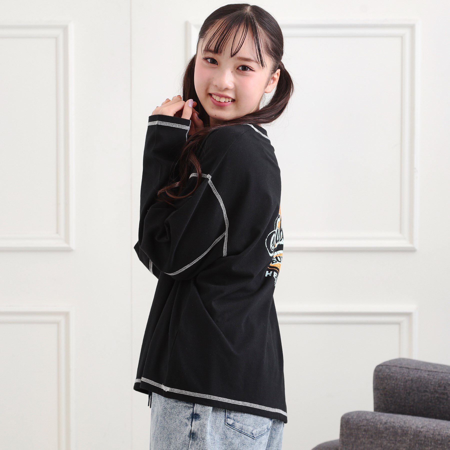 PINK-latte「配色ステッチロンT」|Tシャツ・カットソー|