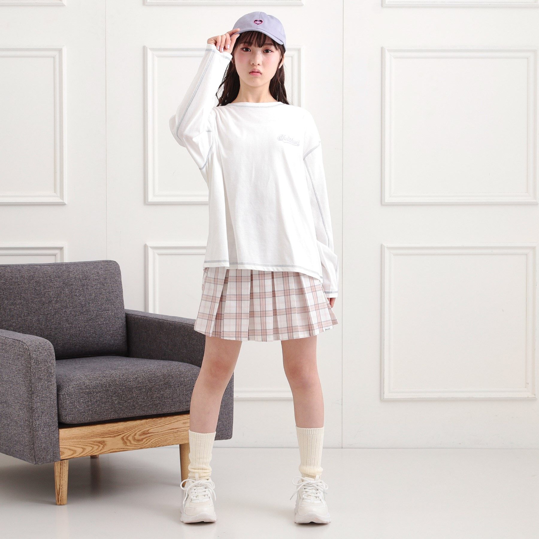 PINK-latte「配色ステッチロンT」|Tシャツ・カットソー|