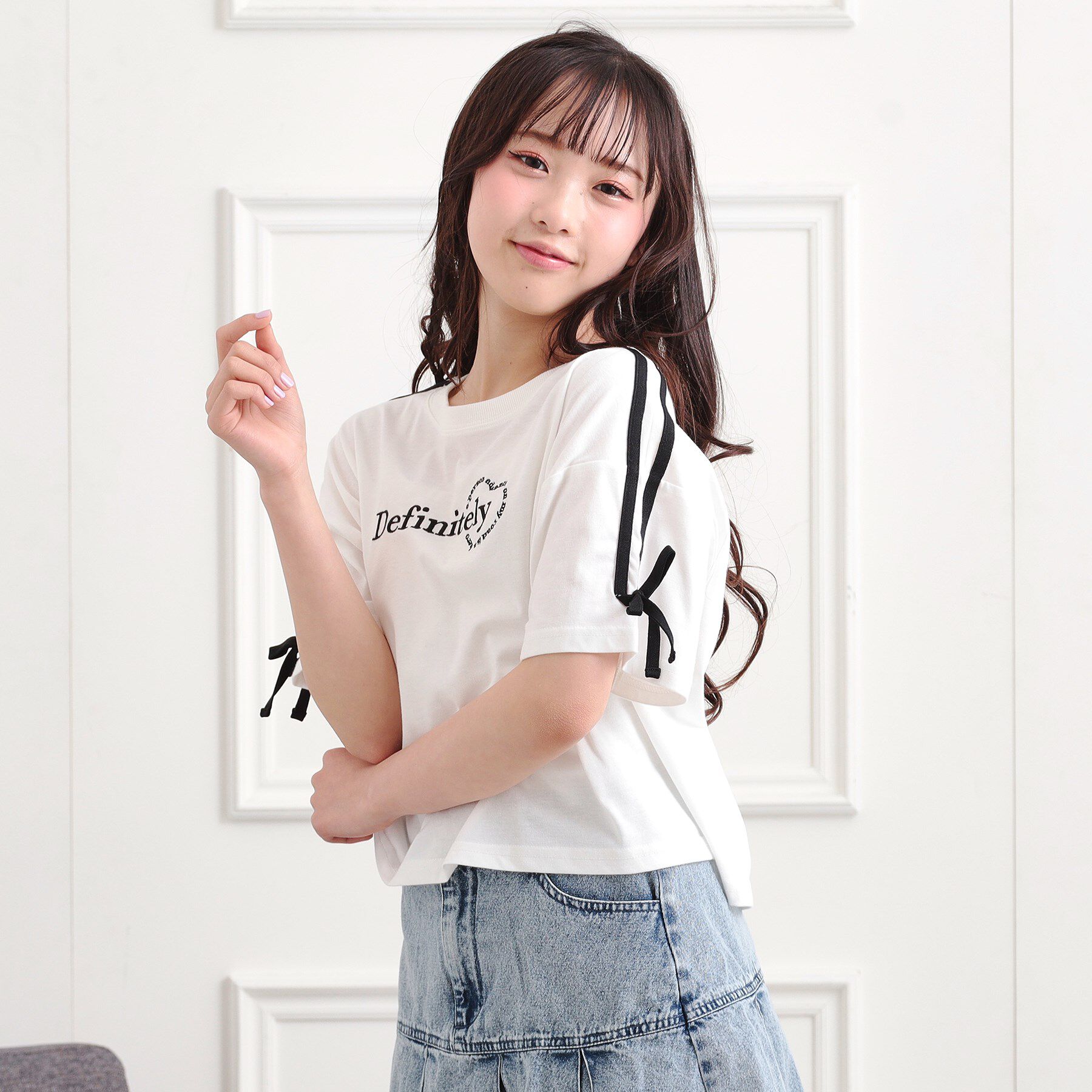 PINK-latte「袖ラインリボンTシャツ」|Tシャツ・カットソー|