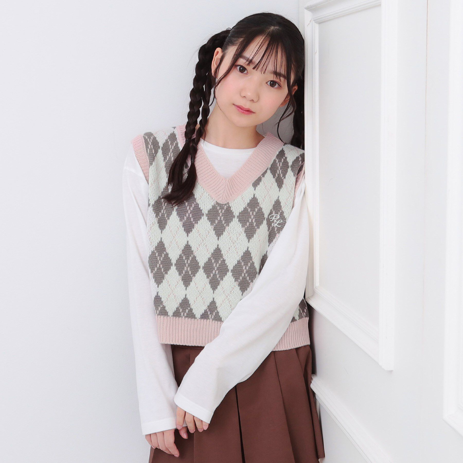 PINK-latte「【セットアイテム】ニットベスト＋ロンT」|ベスト・ジレ|ピンク(271)