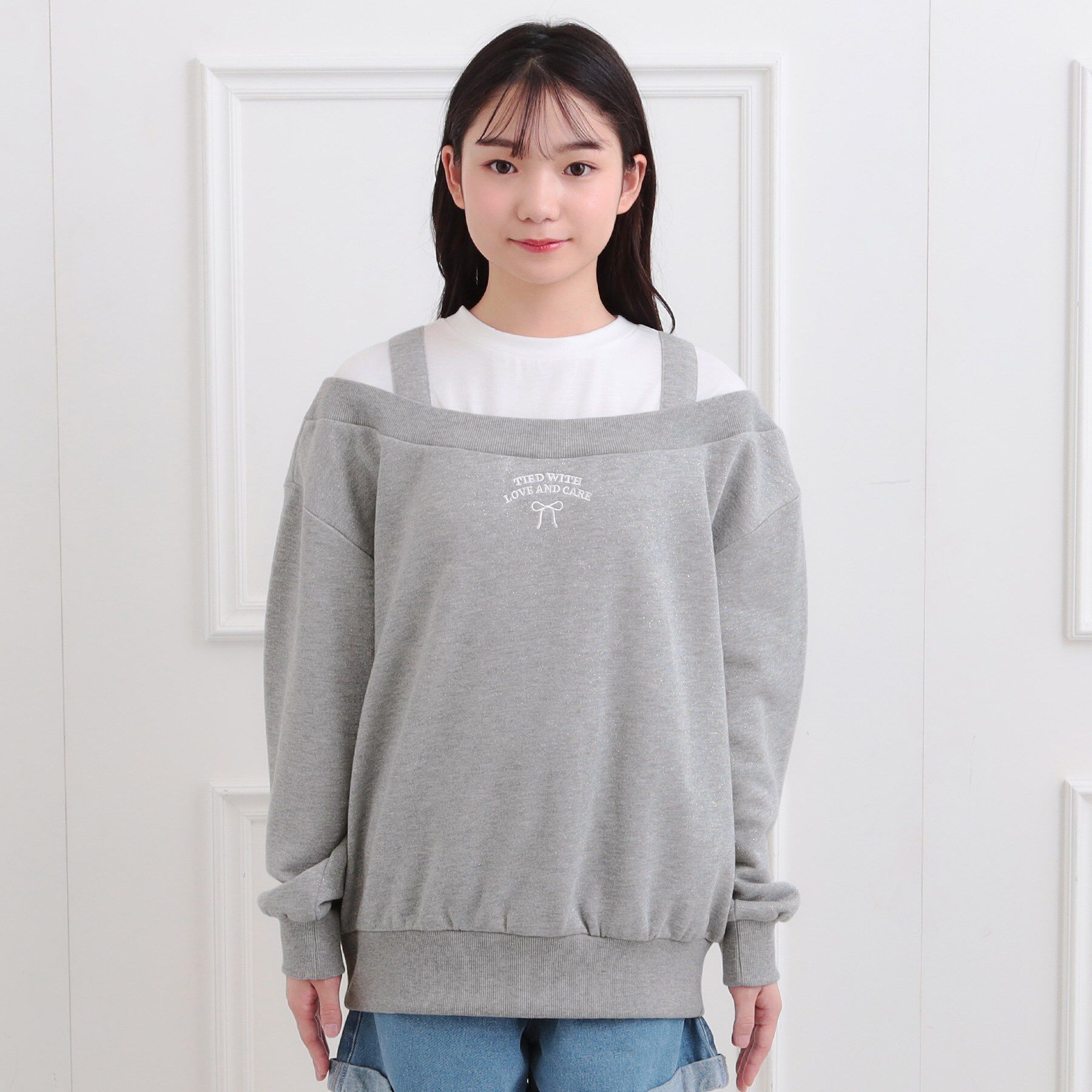 PINK-latte「ラメ裏毛オフショル風プルオーバー」|Tシャツ・カットソー|