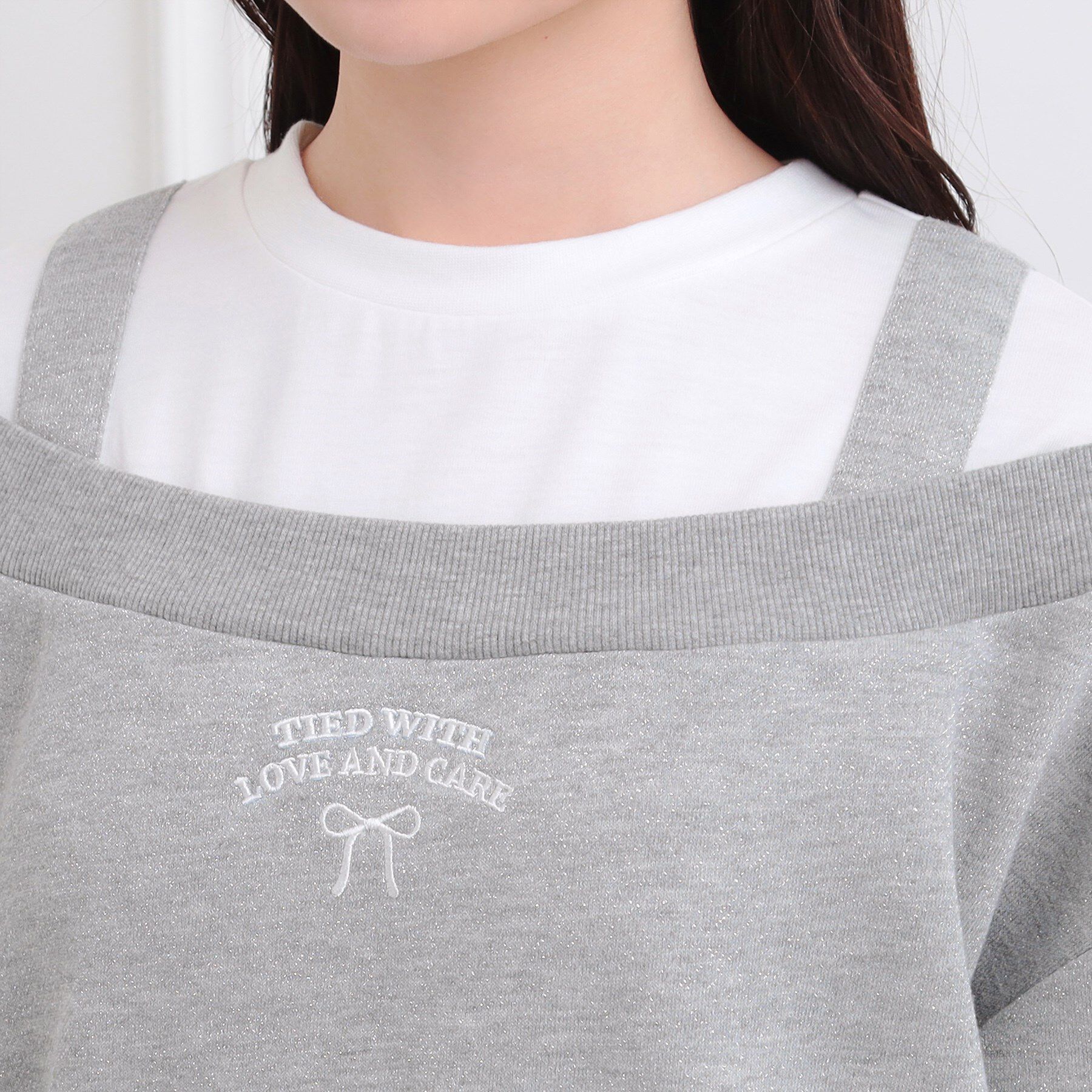 PINK-latte「ラメ裏毛オフショル風プルオーバー」|Tシャツ・カットソー|