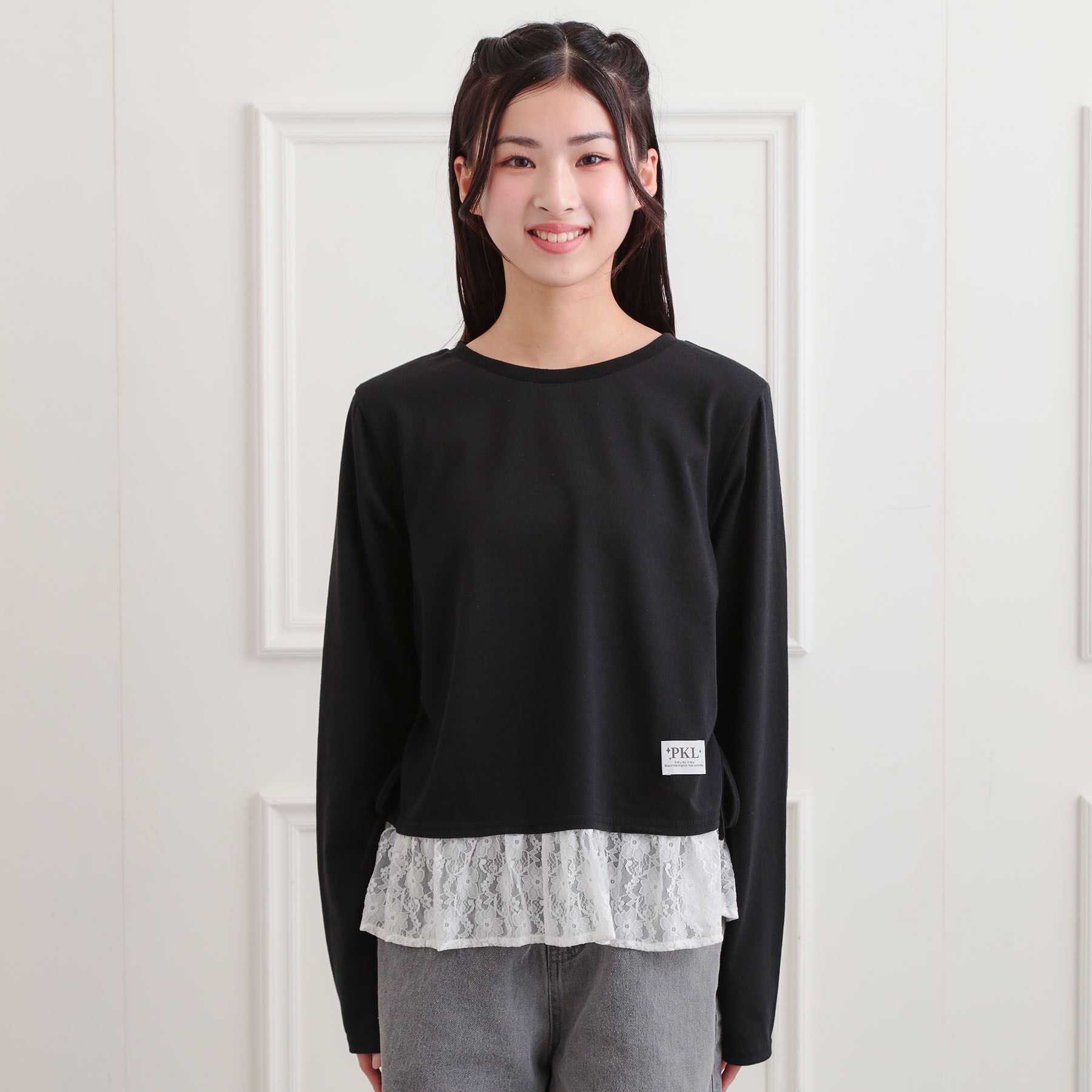 PINK-latte「裾レース脇ドロストトップス」|Tシャツ・カットソー|