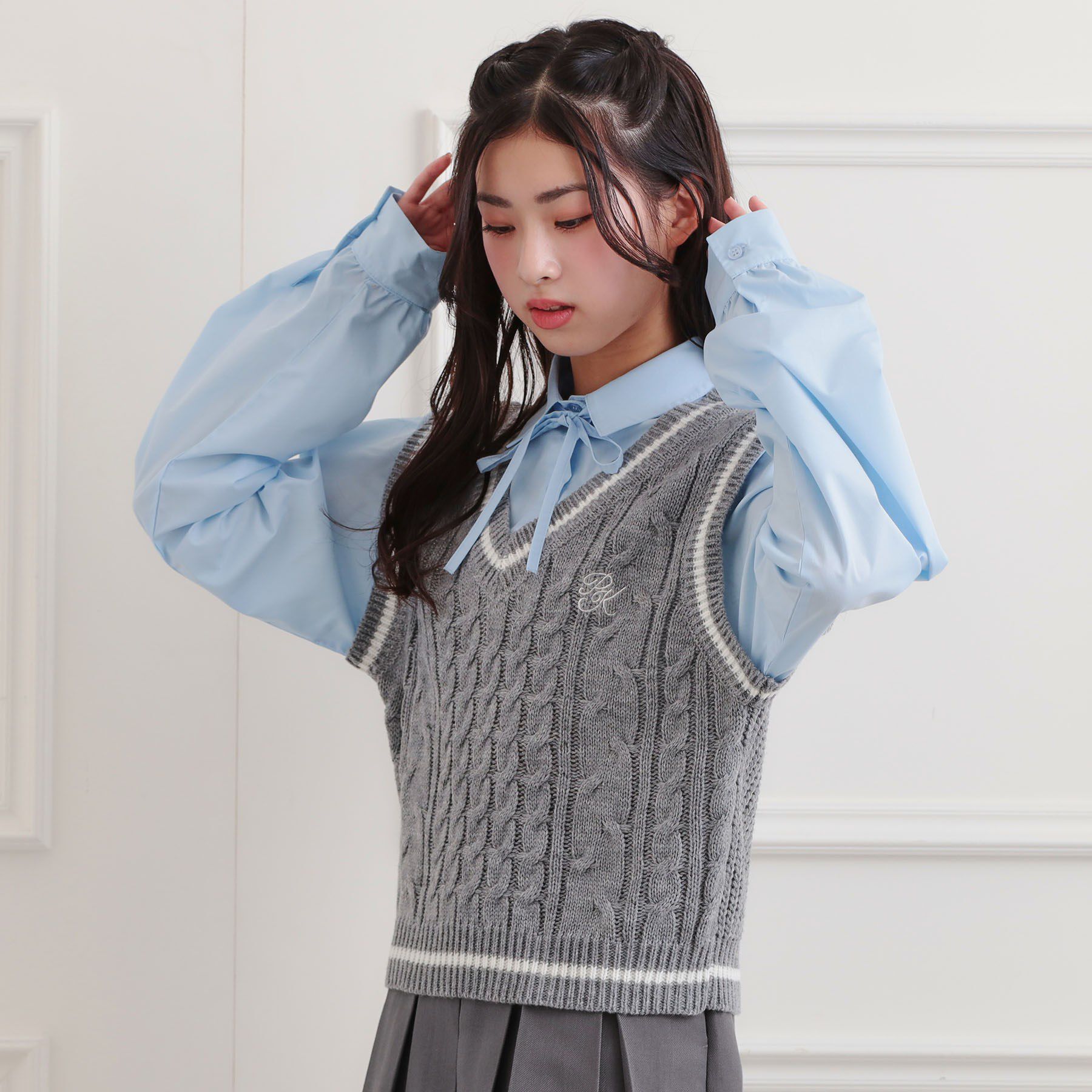 PINK-latte「ニットベストドッキングシャツ」|シャツ・ブラウス|