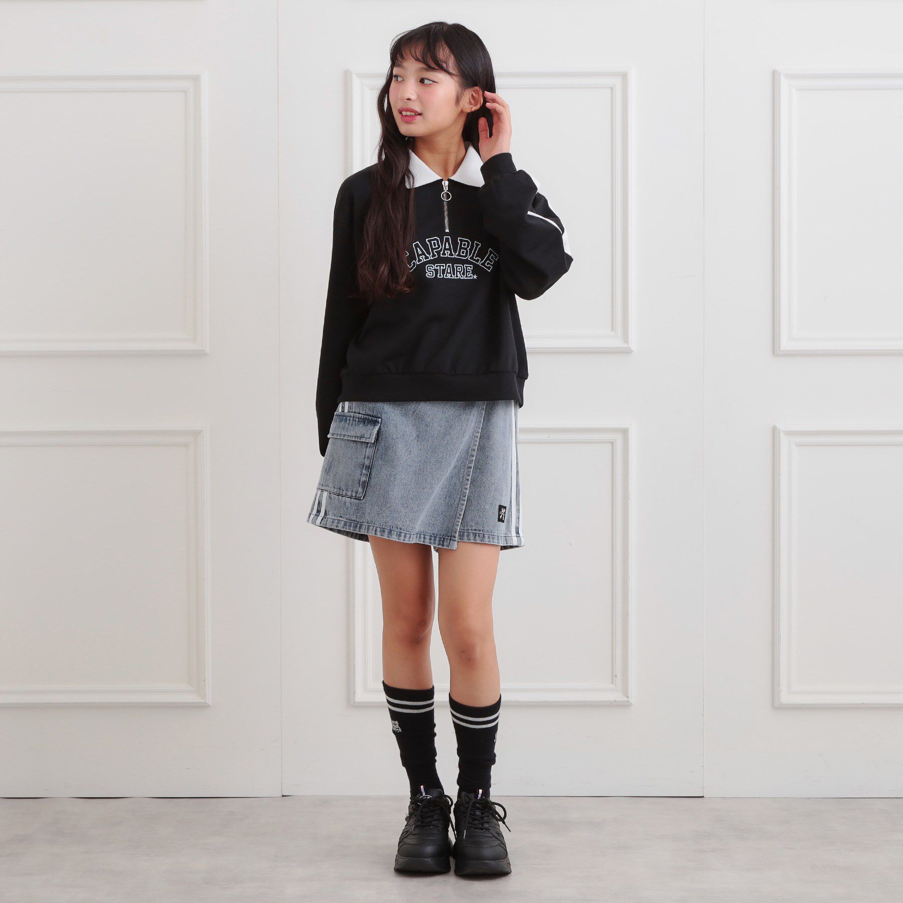 PINK-latte「ラップサイドラインスカパン」|スカート|