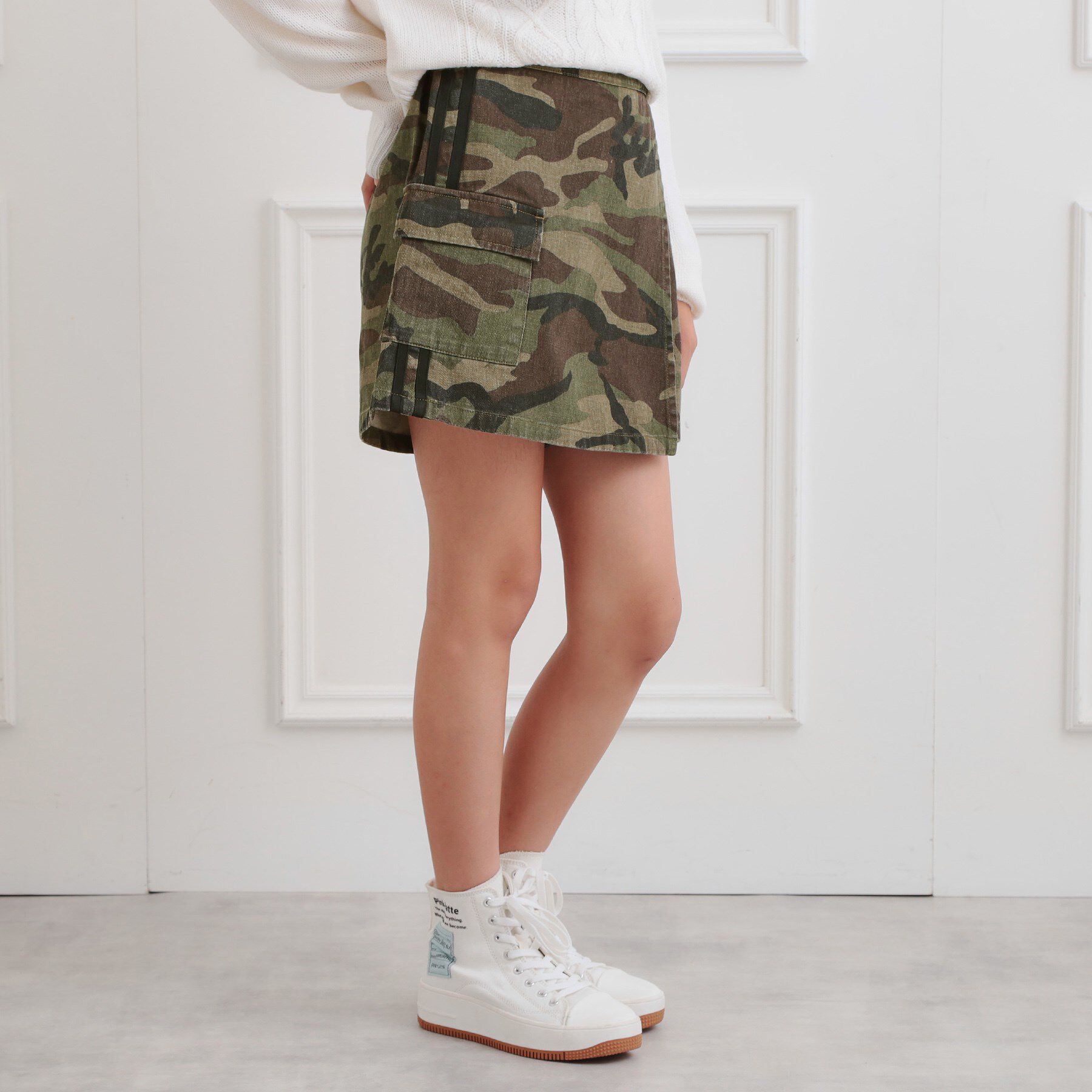 PINK-latte「ラップサイドラインスカパン」|スカート|