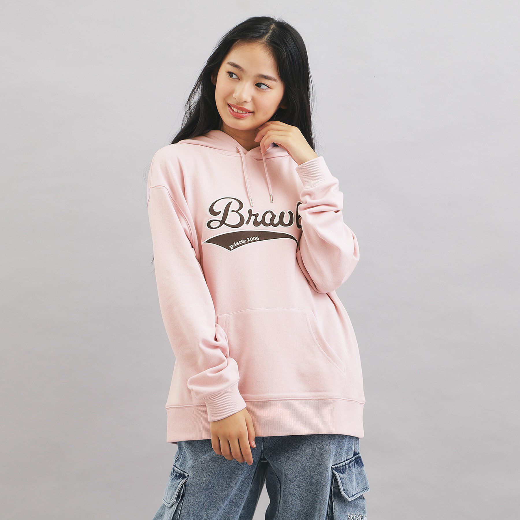 PINK-latte「サテンアップリケBIGパーカー」|パーカー|