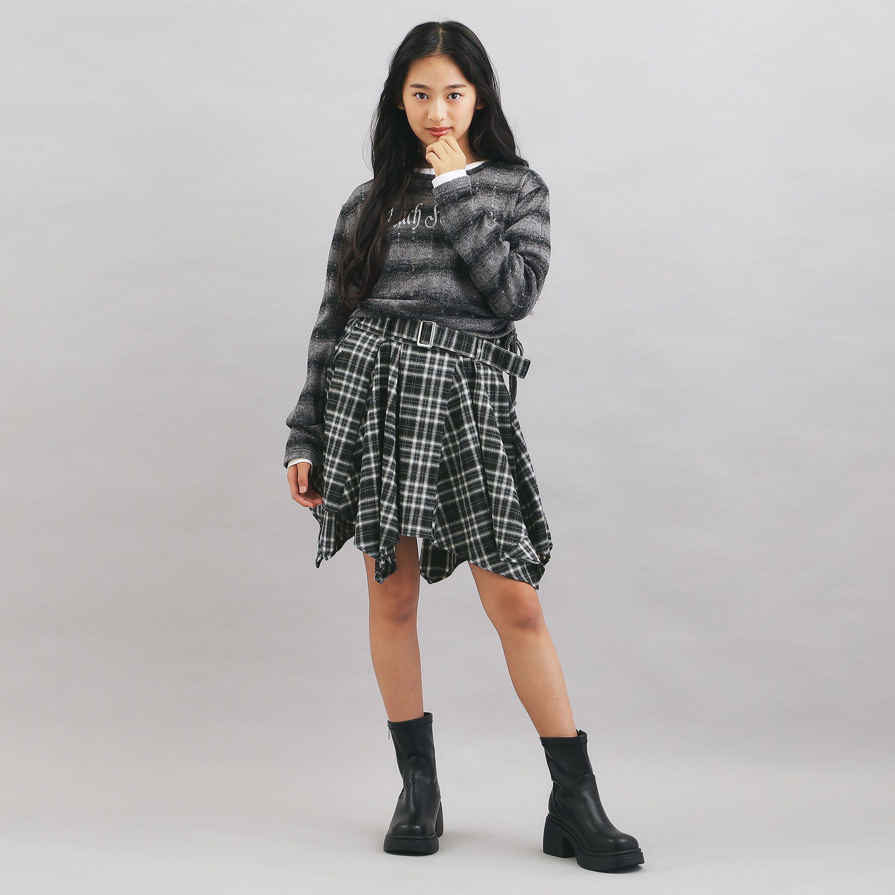 PINK-latte「チェック変形ヘムスカート」|スカート|