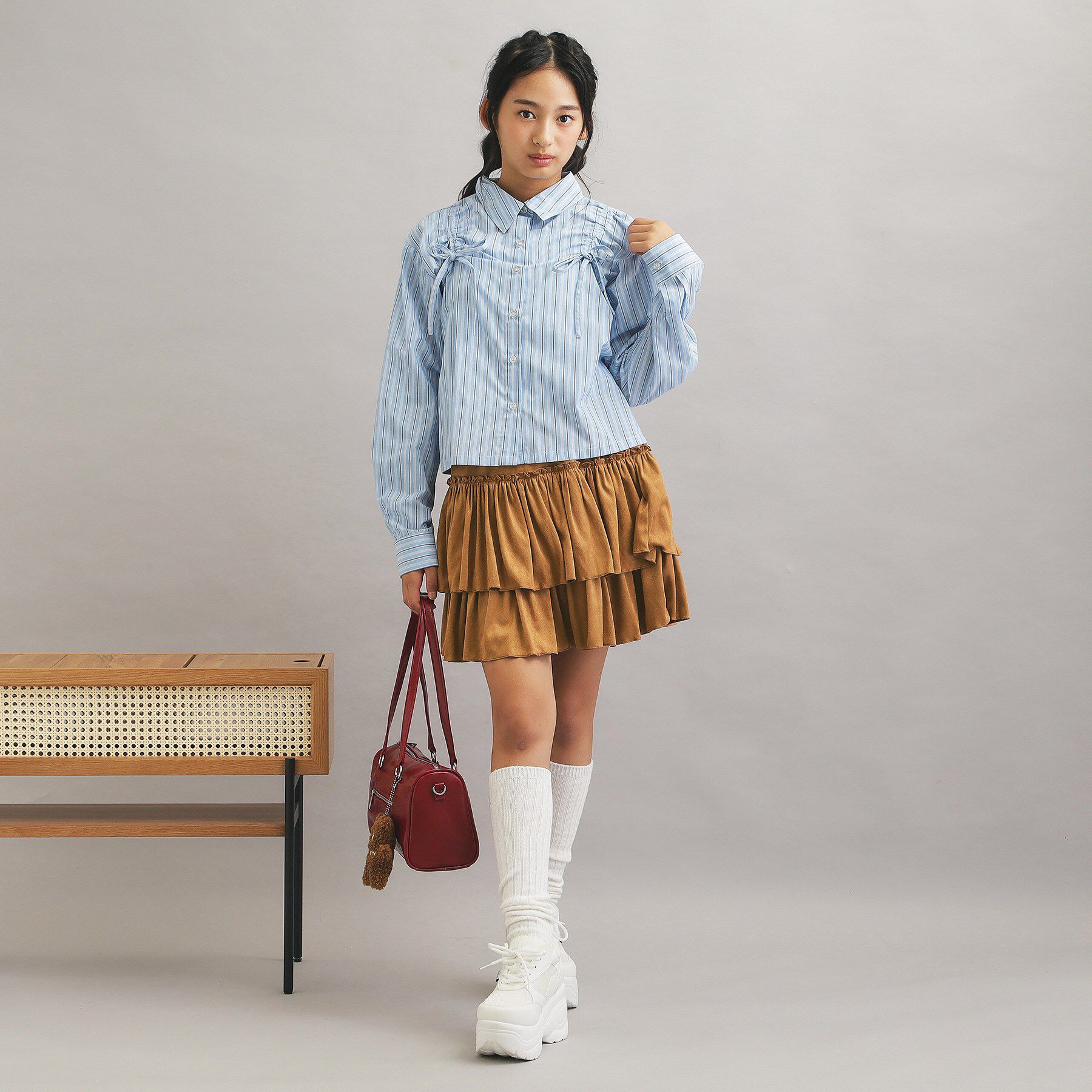 PINK-latte「フェイクスエードティアードスカート」|スカート|