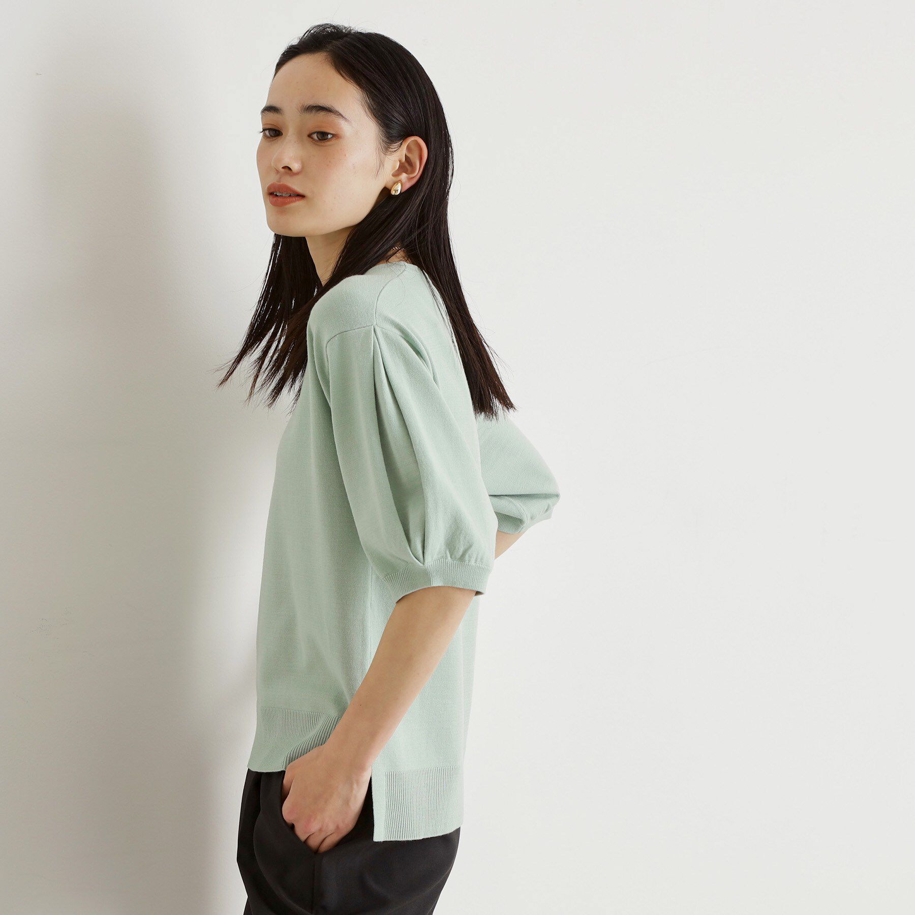 THE SHOP TK「【接触冷感/体型カバー】袖タック6分袖ニット/洗濯機OK/UVケア」|ニット・セーター|