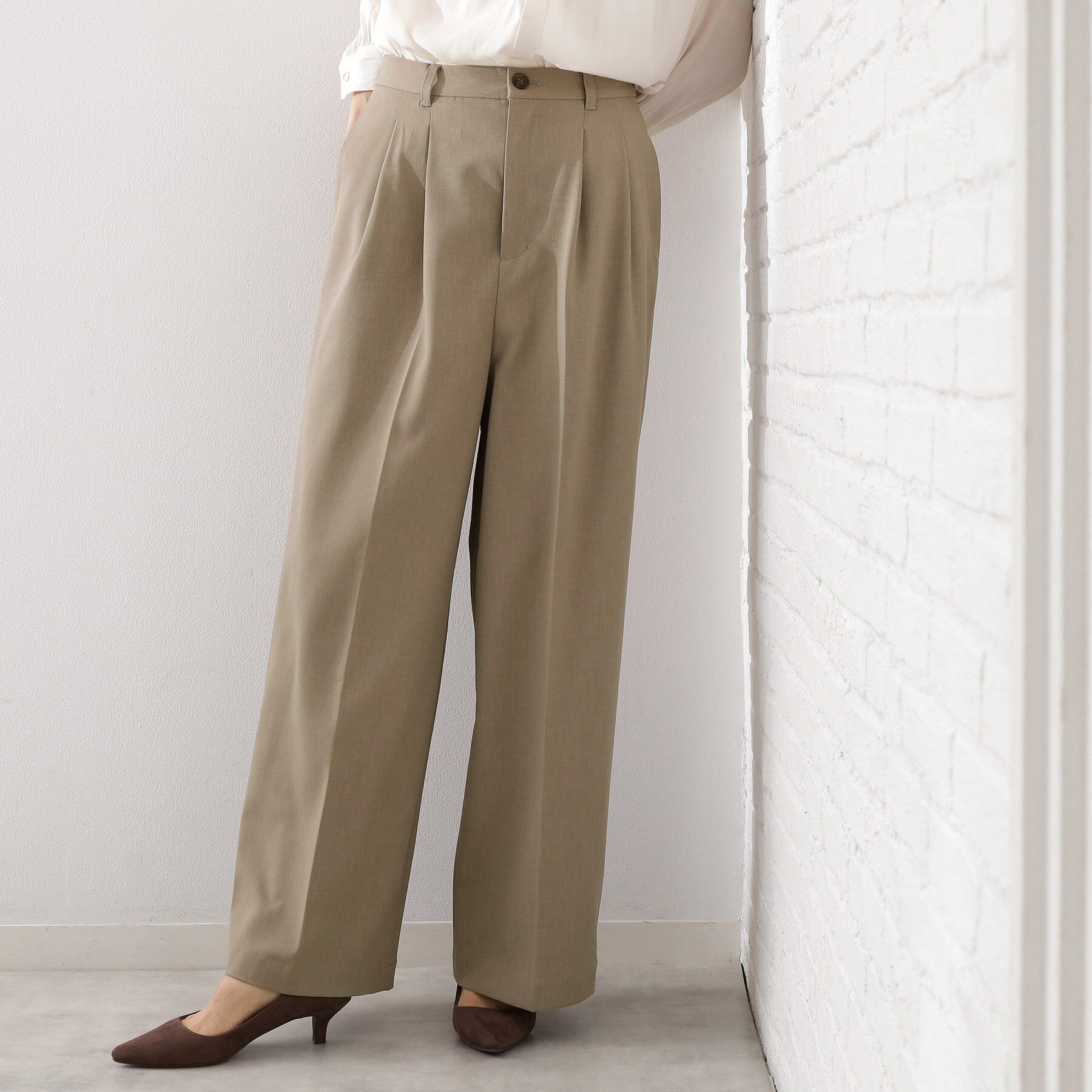 THE SHOP TK「【きれいめもカジュアルもお任せ】2タックワイドパンツ【セットアップ可】」|その他|ベージュ(052)