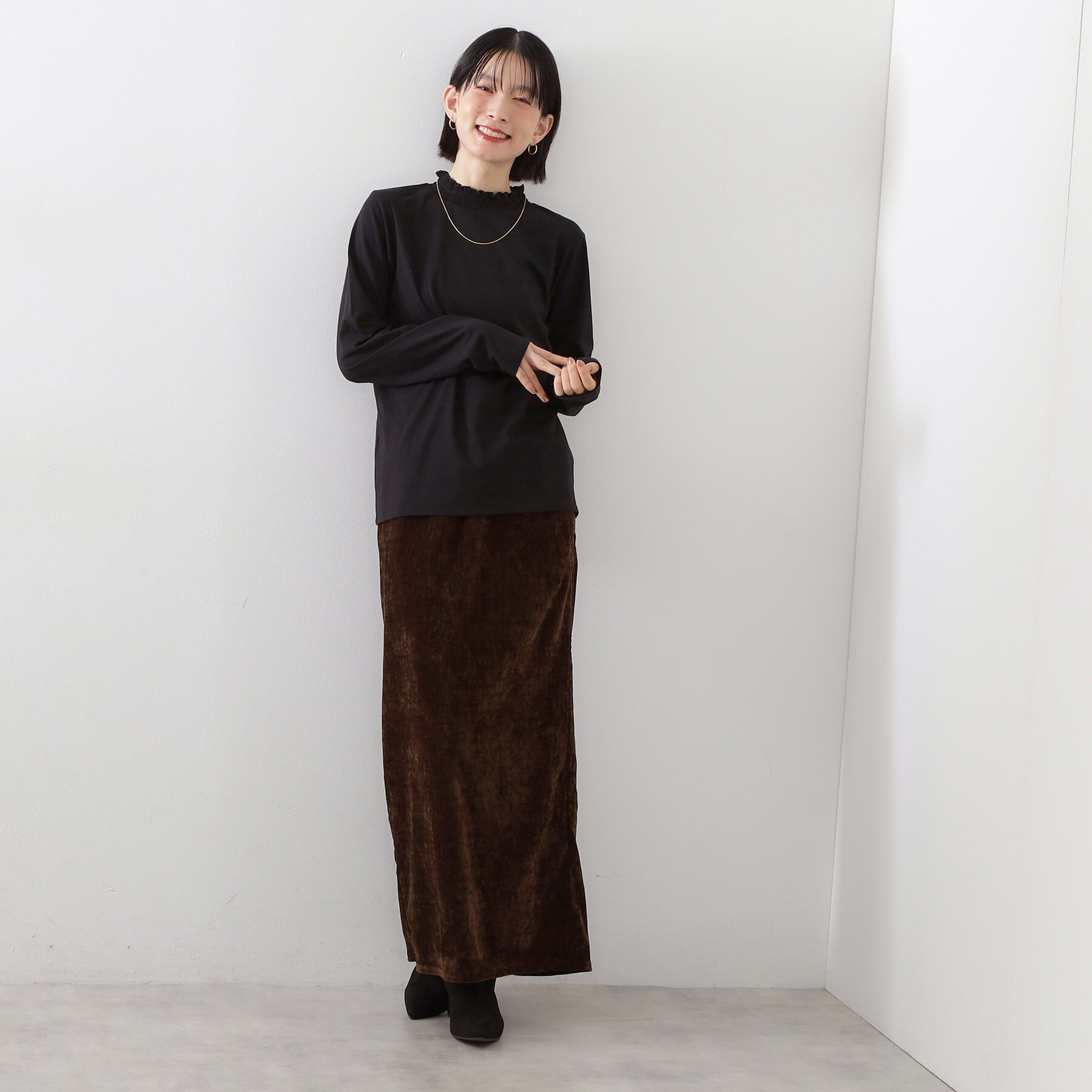 THE SHOP TK「【冬のレイヤードスタイルに/吸湿発熱】 シャーリングカットソー」|Tシャツ・カットソー|