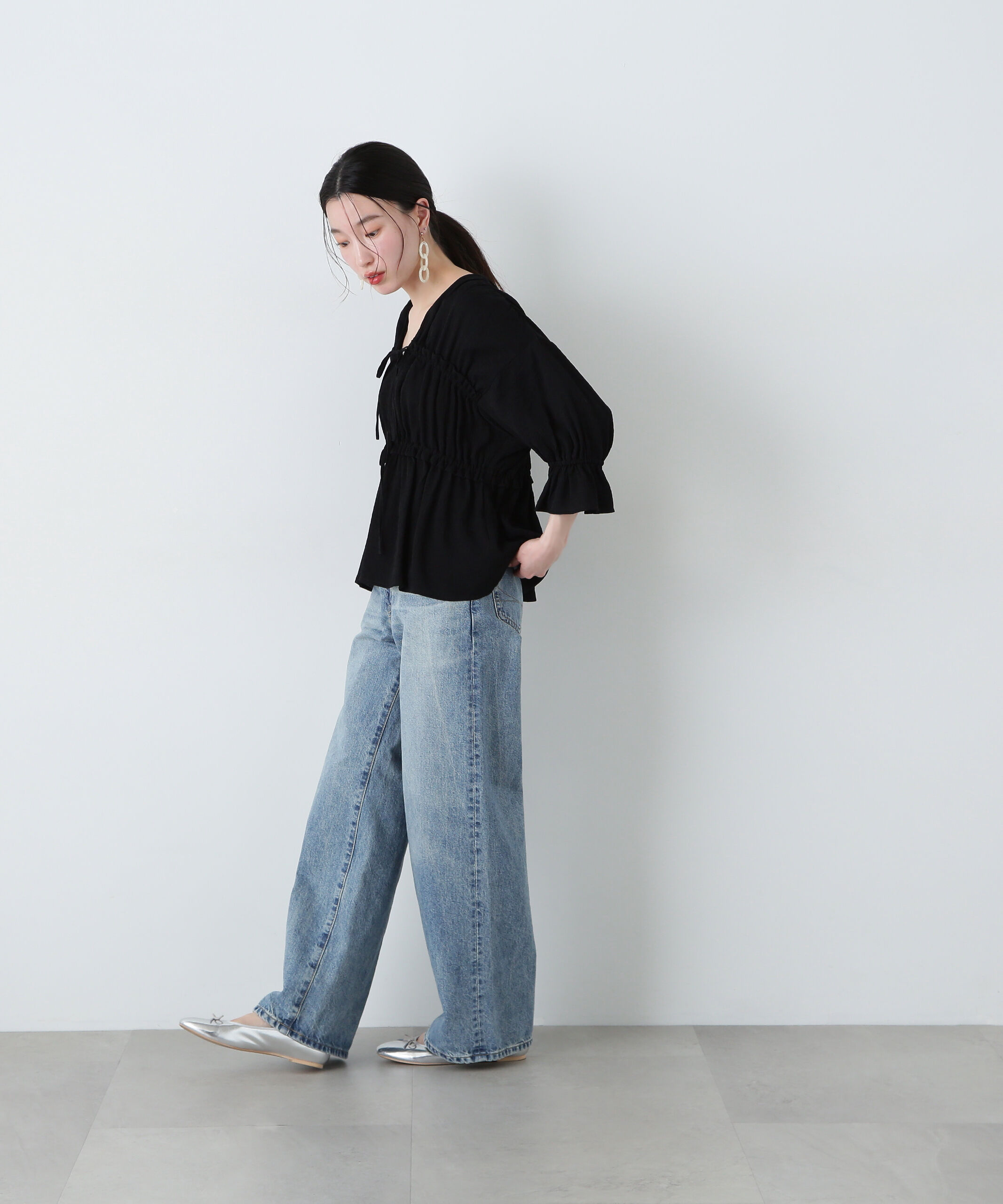  「楊柳シャーリングリボンブラウス」|シャツ・ブラウス|