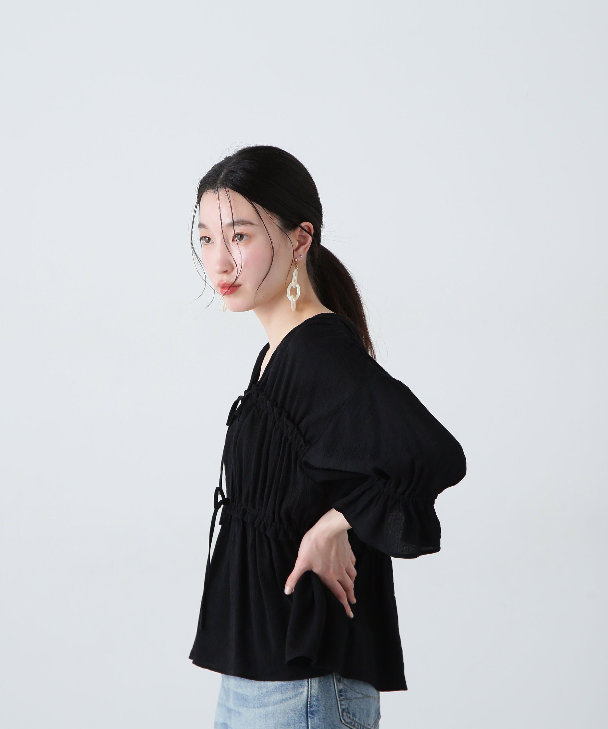  「楊柳シャーリングリボンブラウス」|シャツ・ブラウス|