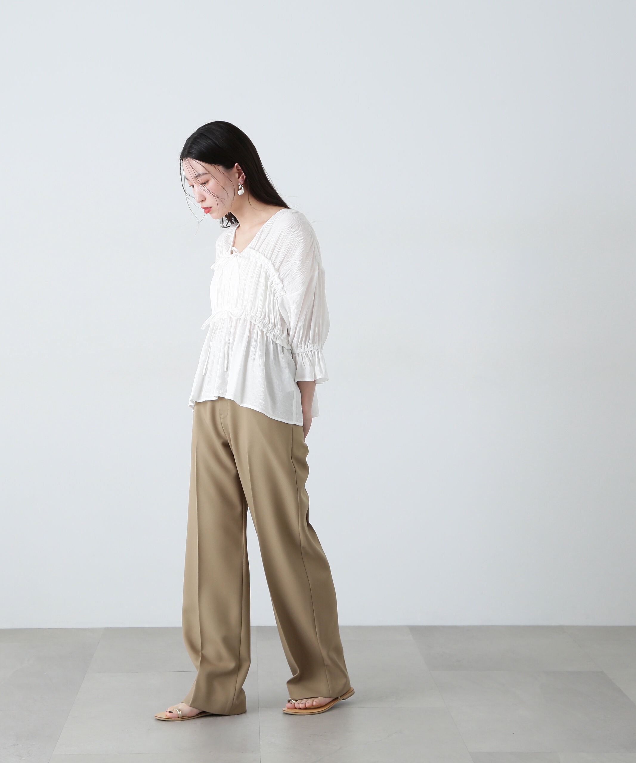  「楊柳シャーリングリボンブラウス」|シャツ・ブラウス|