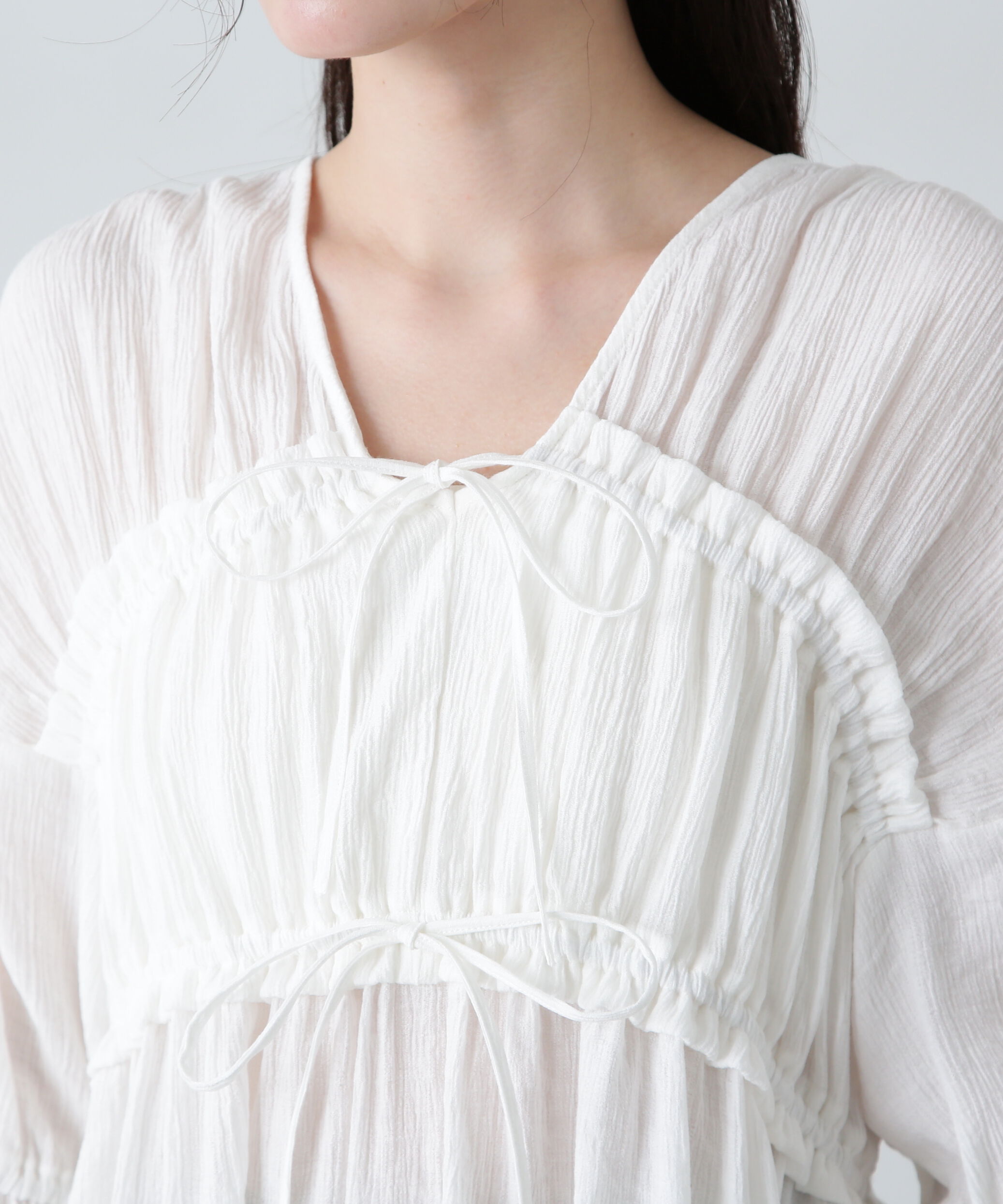  「楊柳シャーリングリボンブラウス」|シャツ・ブラウス|