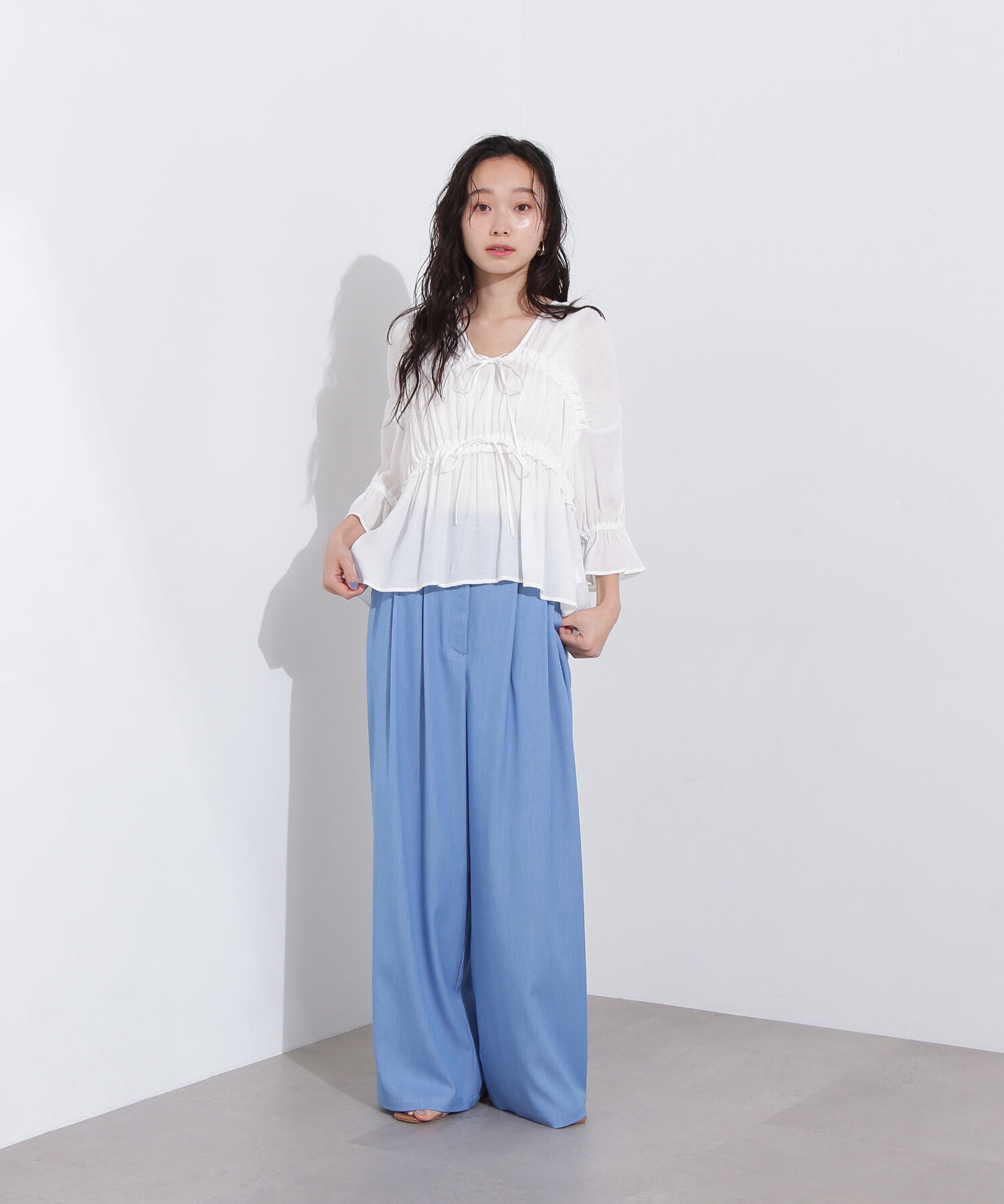  「楊柳シャーリングリボンブラウス」|シャツ・ブラウス|