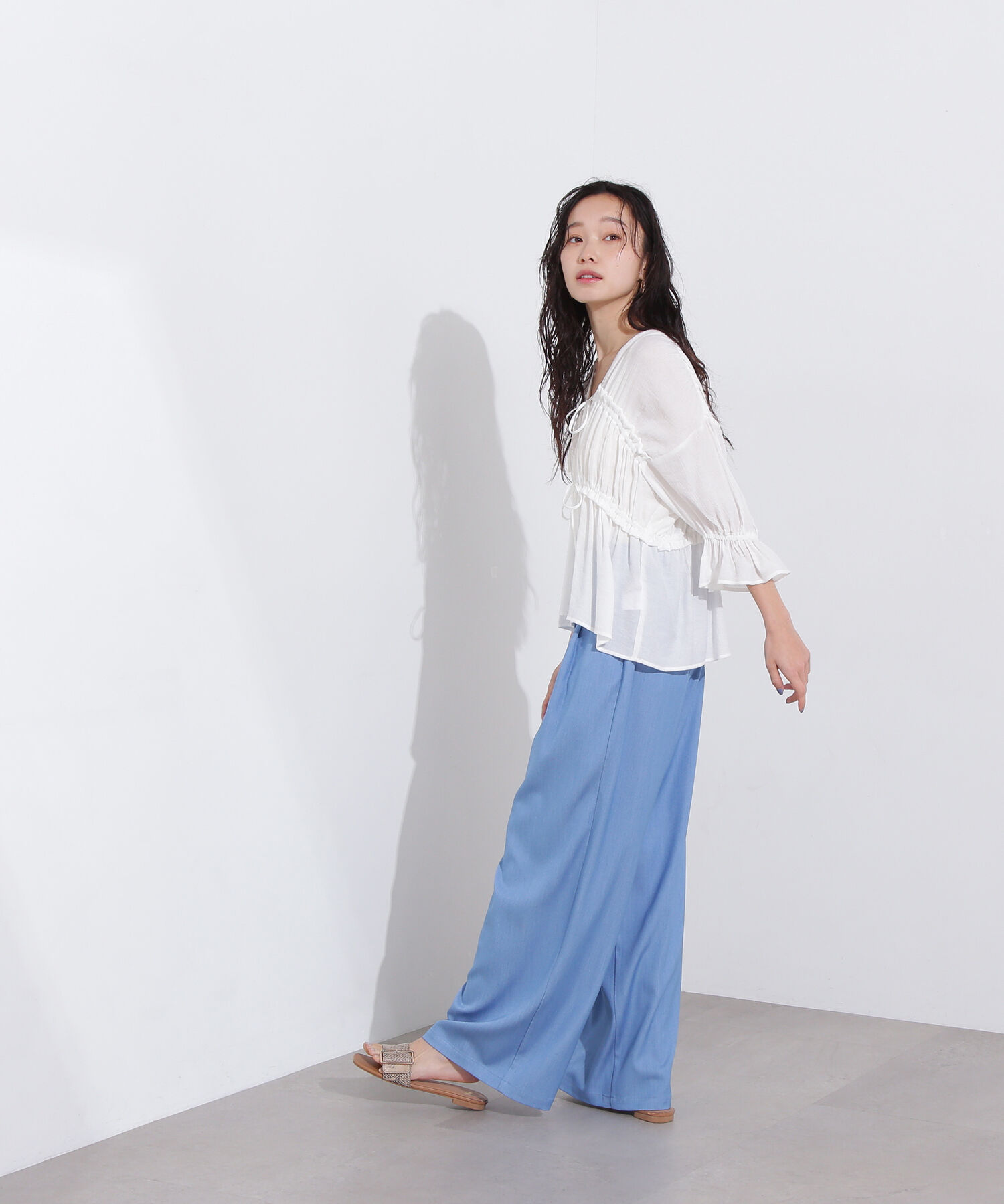  「楊柳シャーリングリボンブラウス」|シャツ・ブラウス|