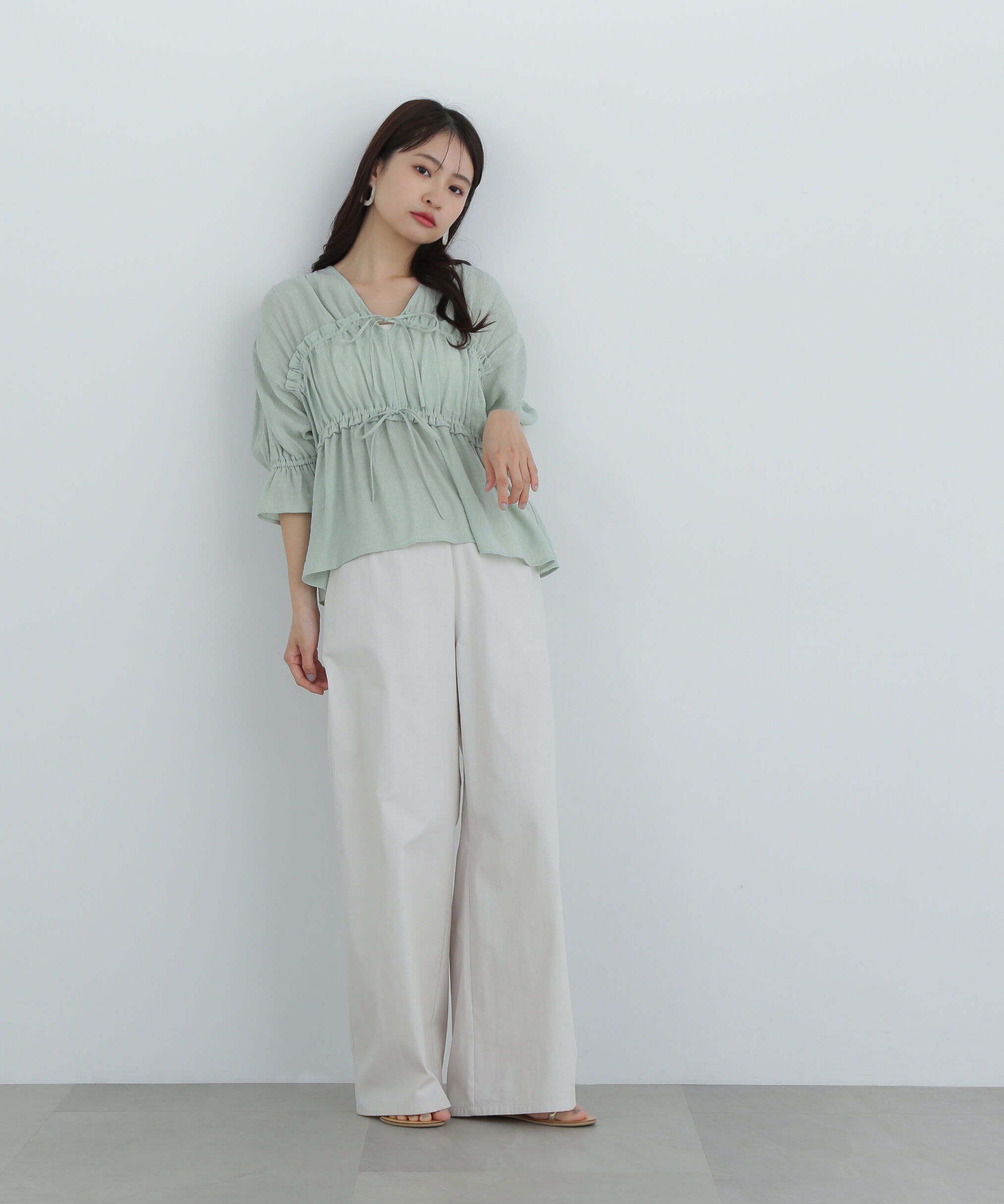  「楊柳シャーリングリボンブラウス」|シャツ・ブラウス|