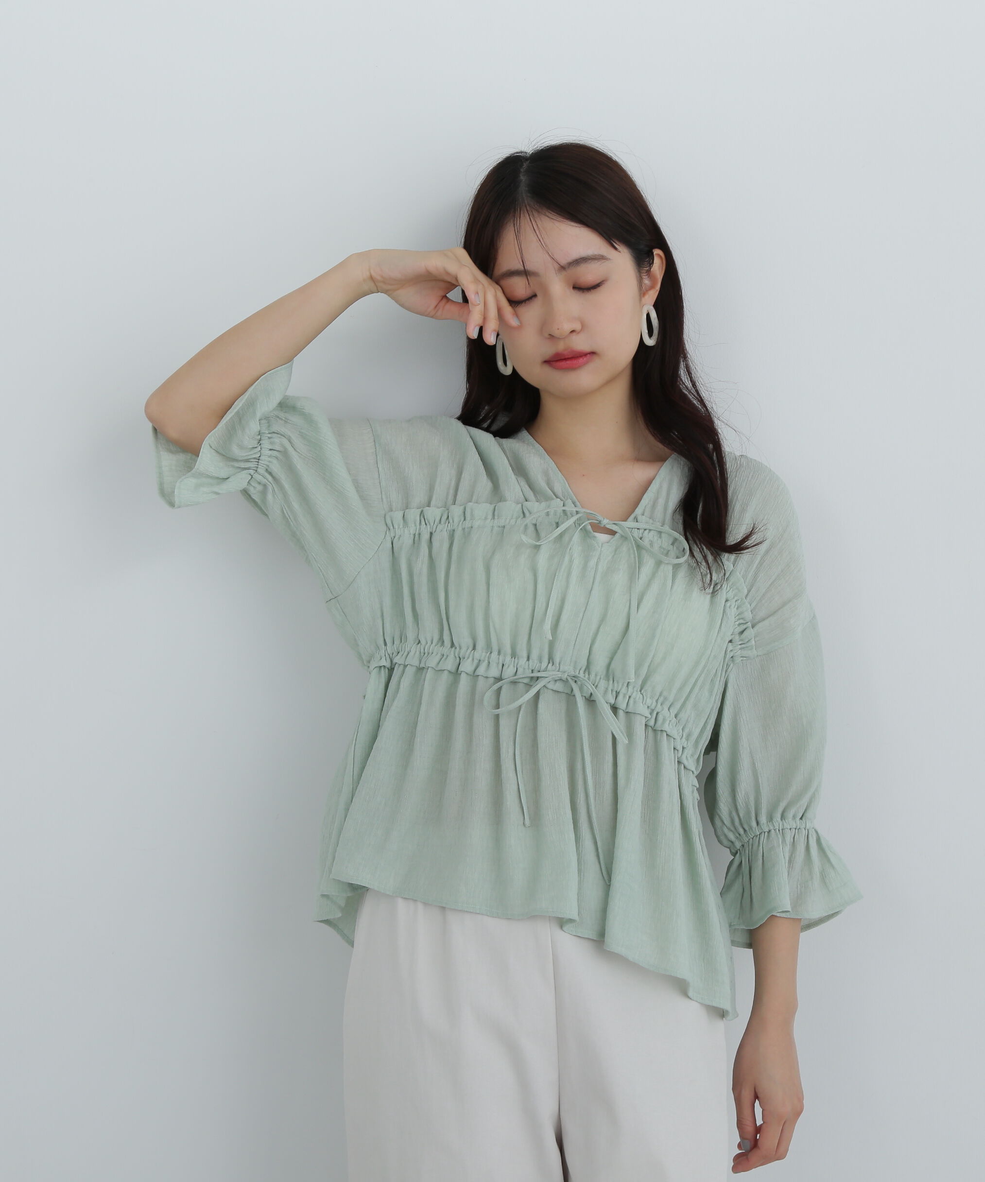  「楊柳シャーリングリボンブラウス」|シャツ・ブラウス|