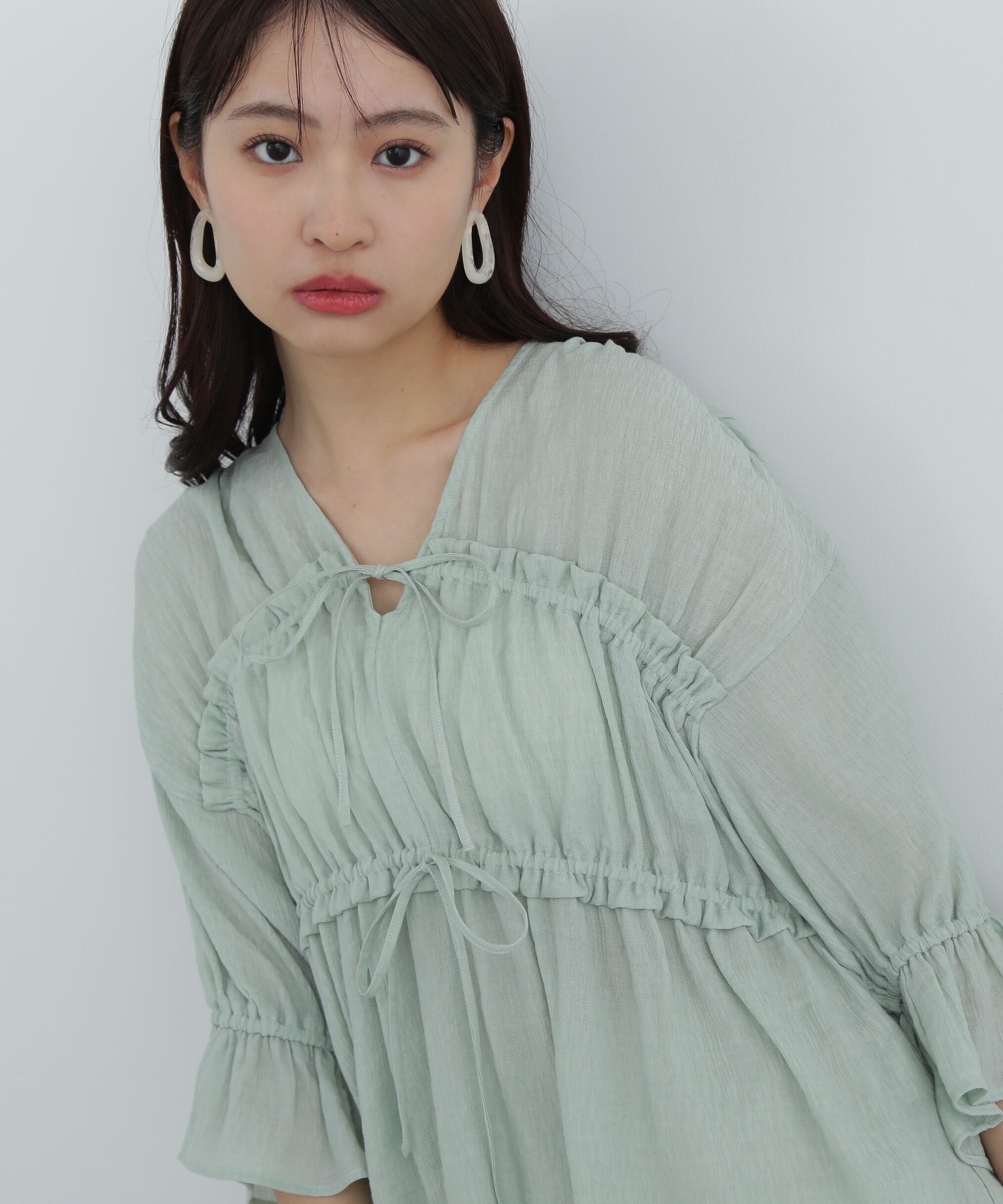  「楊柳シャーリングリボンブラウス」|シャツ・ブラウス|