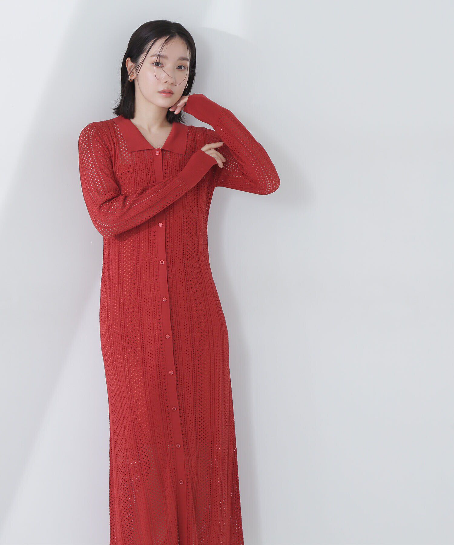  「透かし編みニットワンピース」|ワンピース|