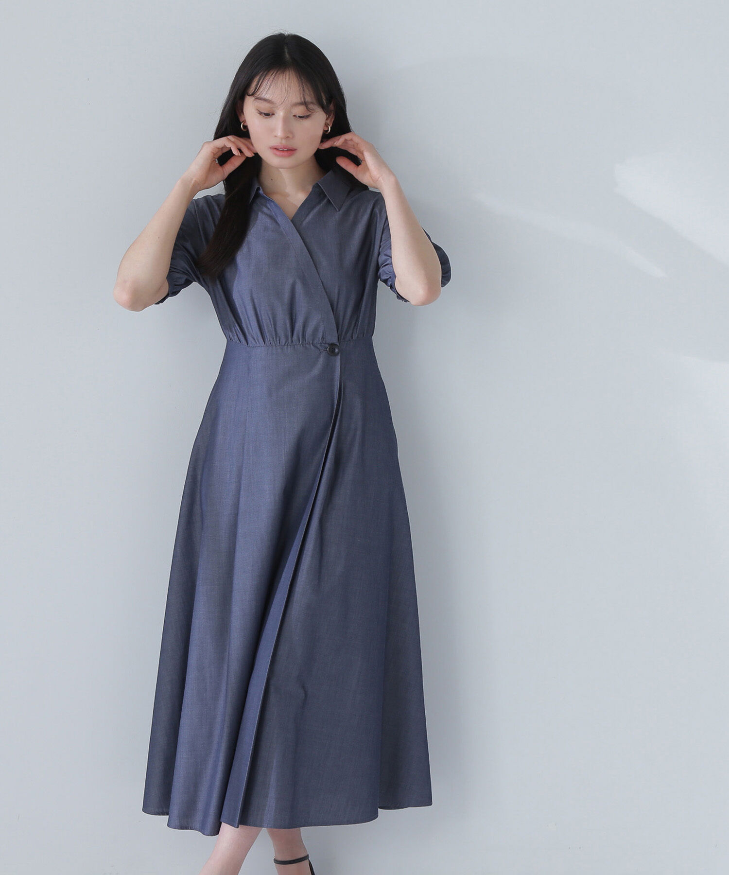  「スキッパーフォルムシャツワンピース」|ワンピース|シャンブレー