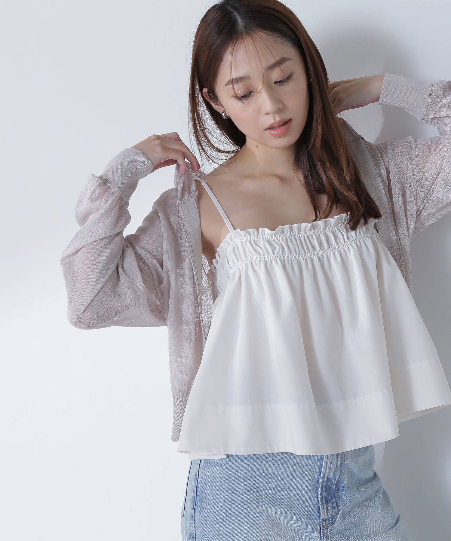  「シアージップパーカー」|ニット・セーター|グレー