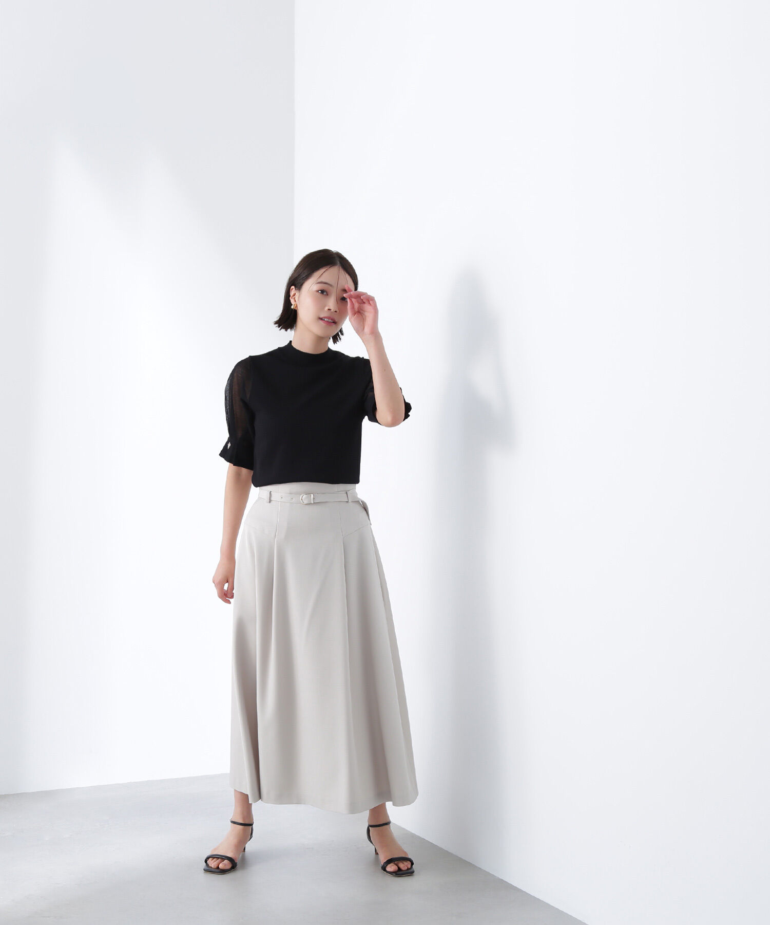  「ハイウエスト切替フレアスカート」|スカート|