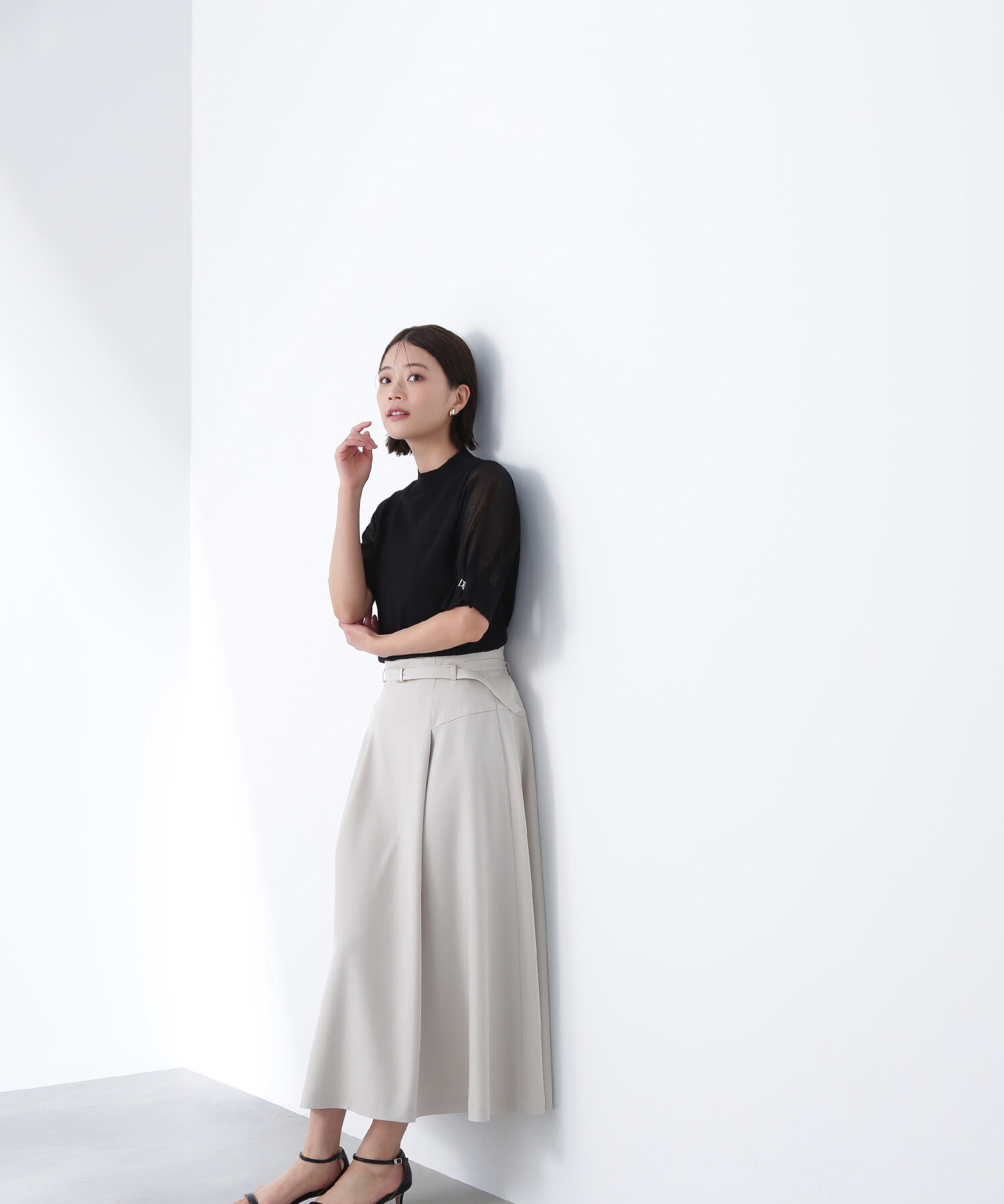 「ハイウエスト切替フレアスカート」|スカート|