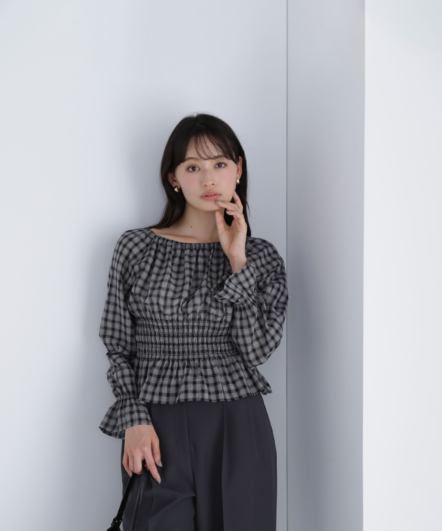  「チェックペプラムブラウス」|シャツ・ブラウス|
