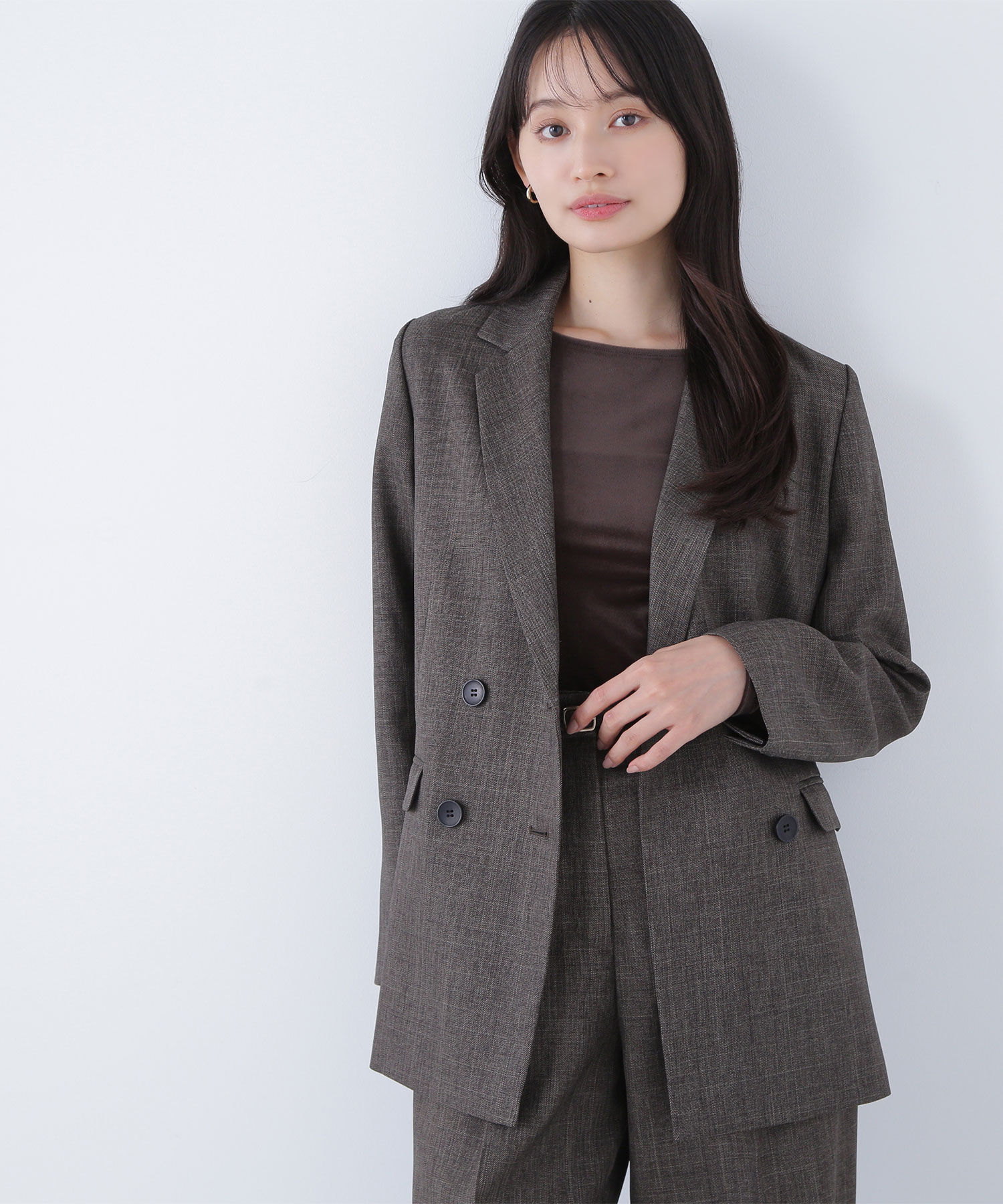  「シャークスキン SETUPダブルブレストジャケット」|その他|ダークブラウ 1