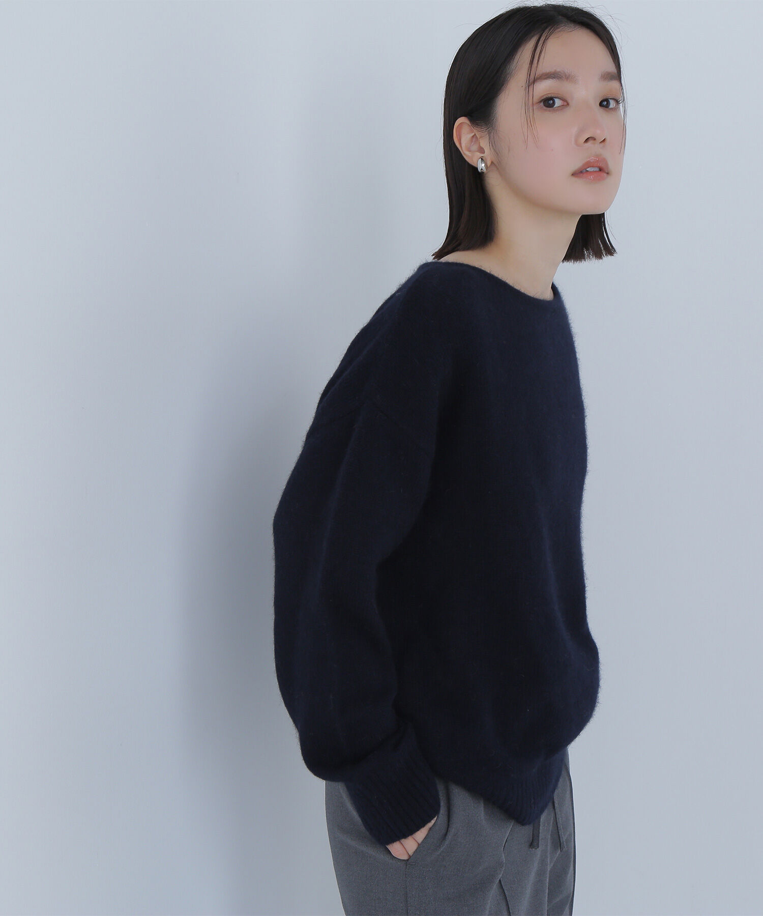  「フォックス混オーバーニット」|ニット・セーター|ネイビー