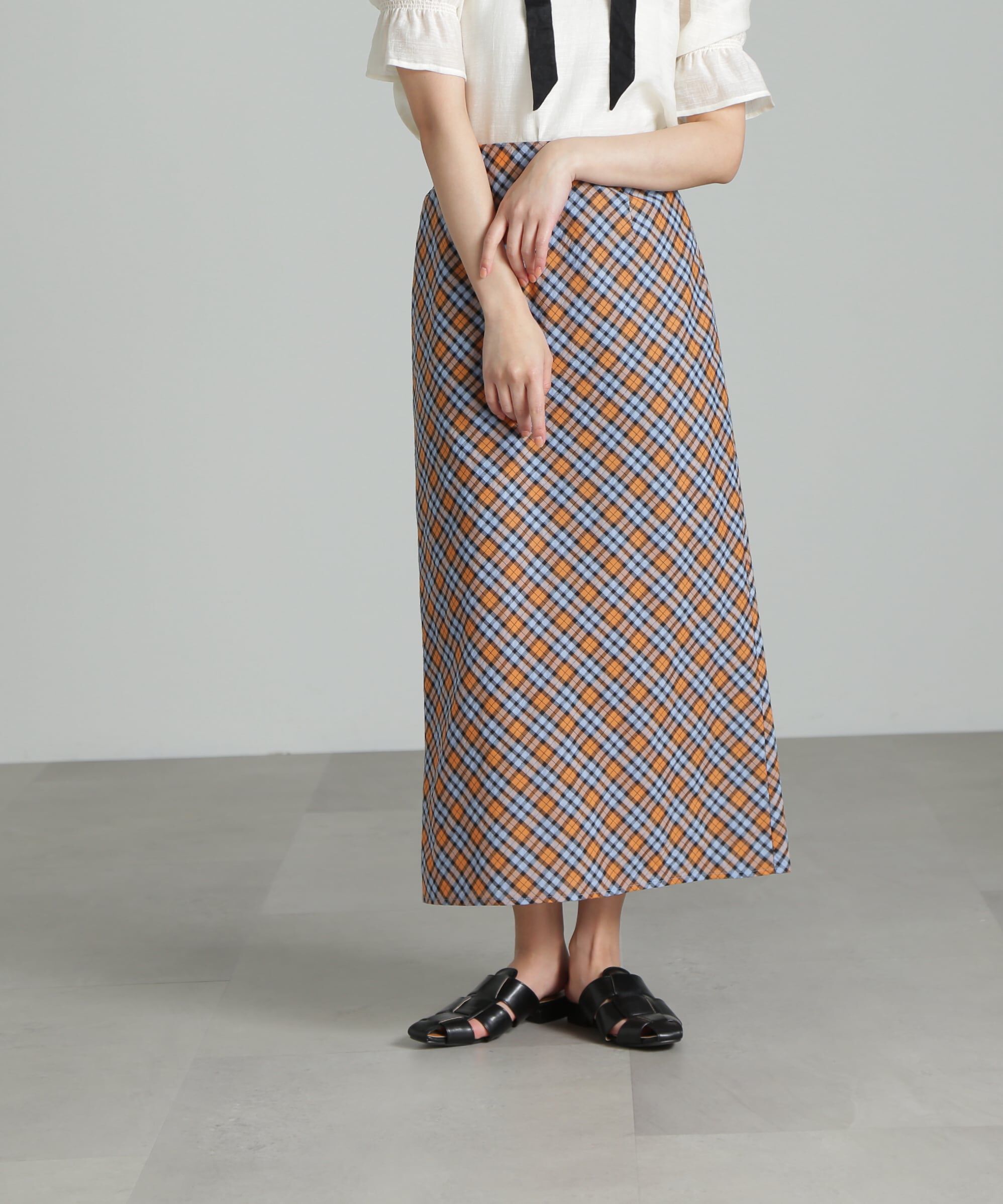  「[Sシリーズ対応商品]バイアスチェックナロースカート」|スカート|オレンジチェ 1