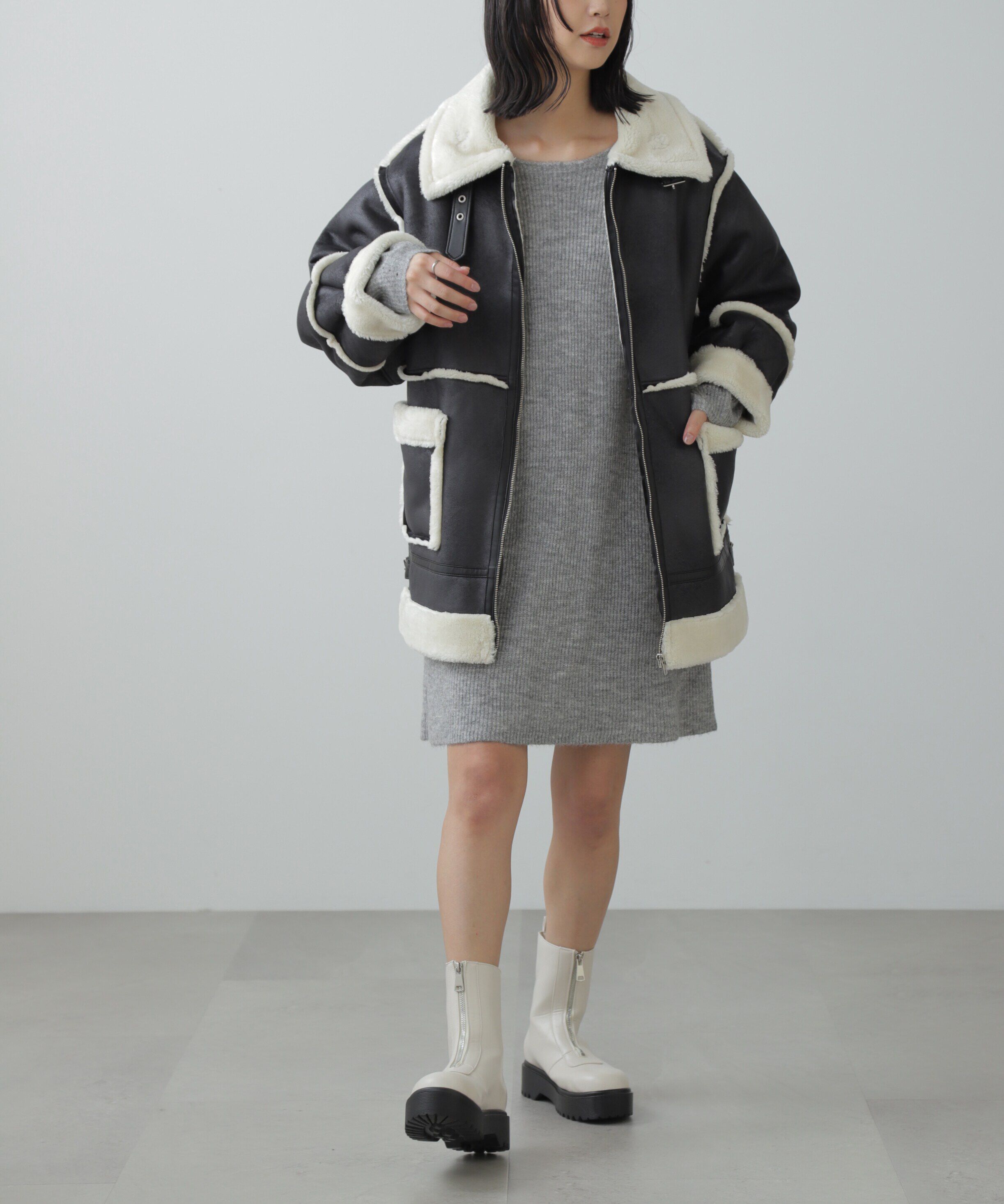  「ボートネック畦ニットミニワンピース」|ワンピース|