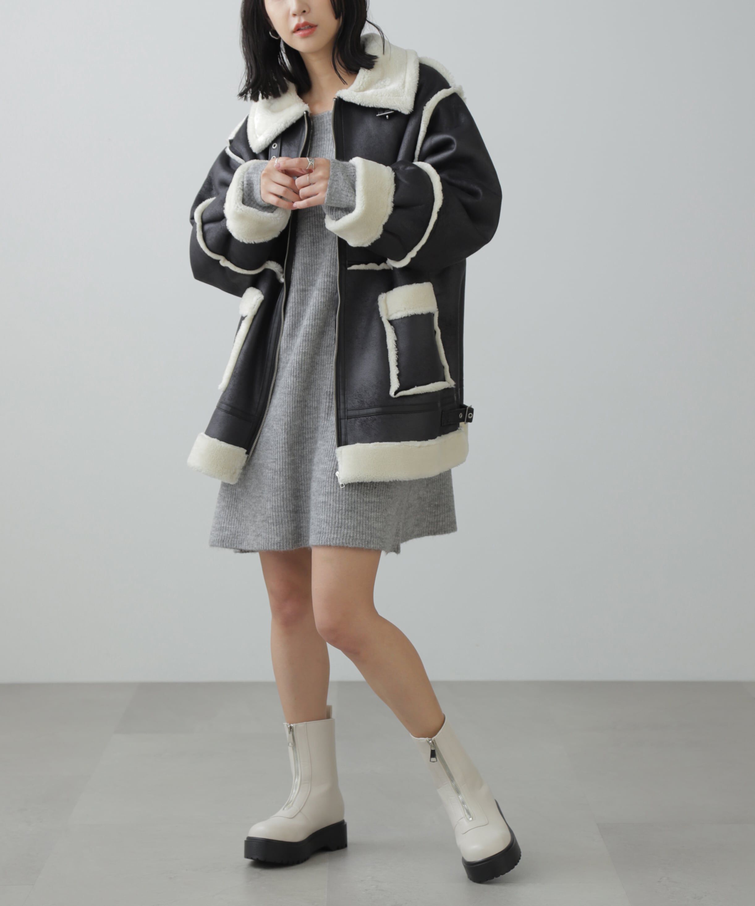  「ボートネック畦ニットミニワンピース」|ワンピース|