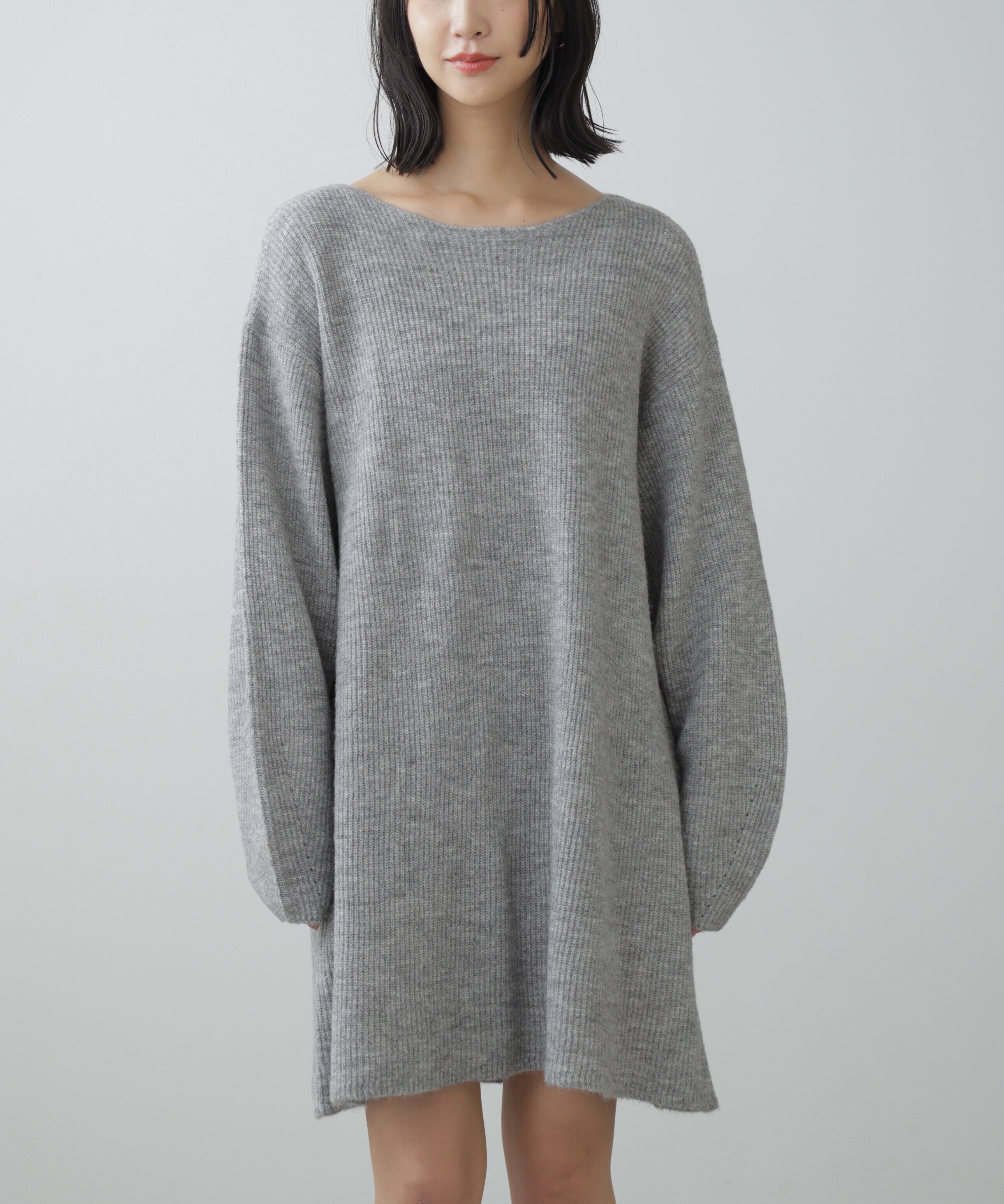  「ボートネック畦ニットミニワンピース」|ワンピース|