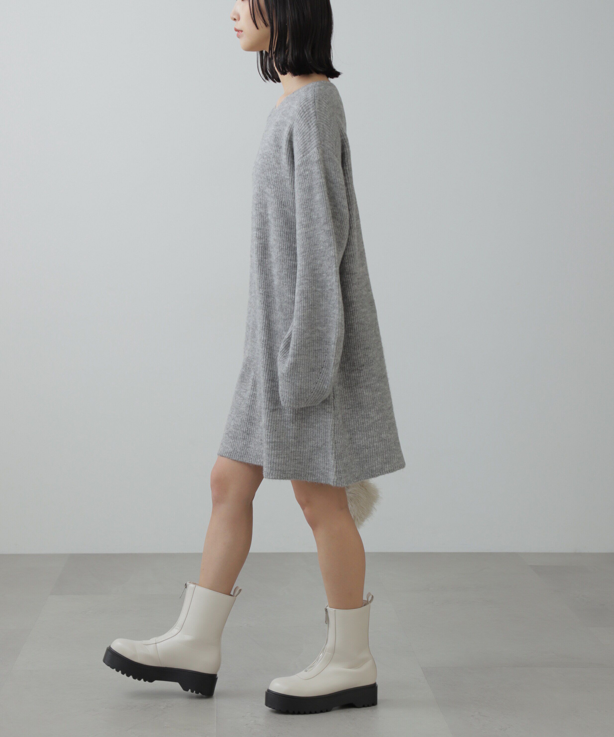  「ボートネック畦ニットミニワンピース」|ワンピース|