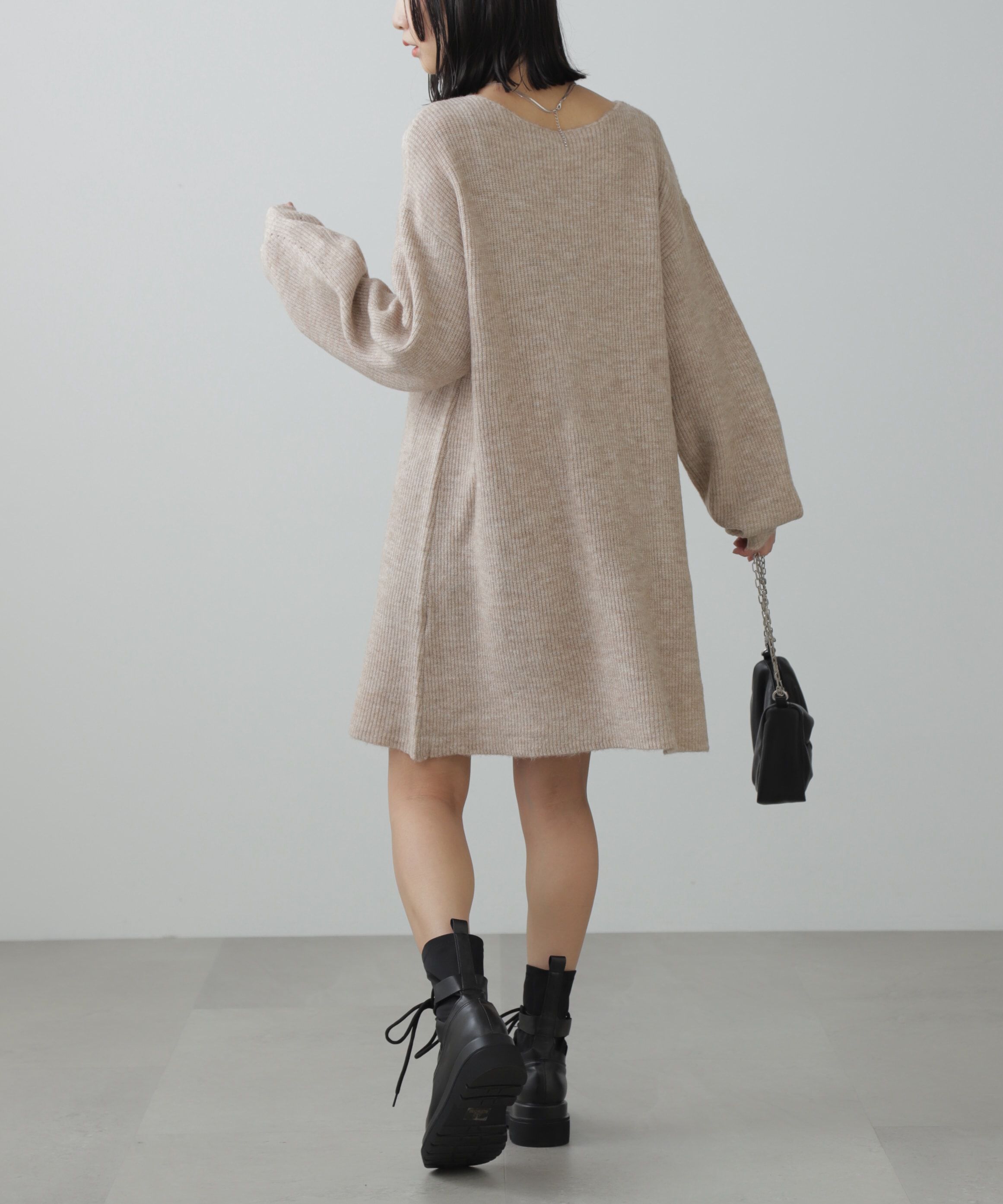  「ボートネック畦ニットミニワンピース」|ワンピース|