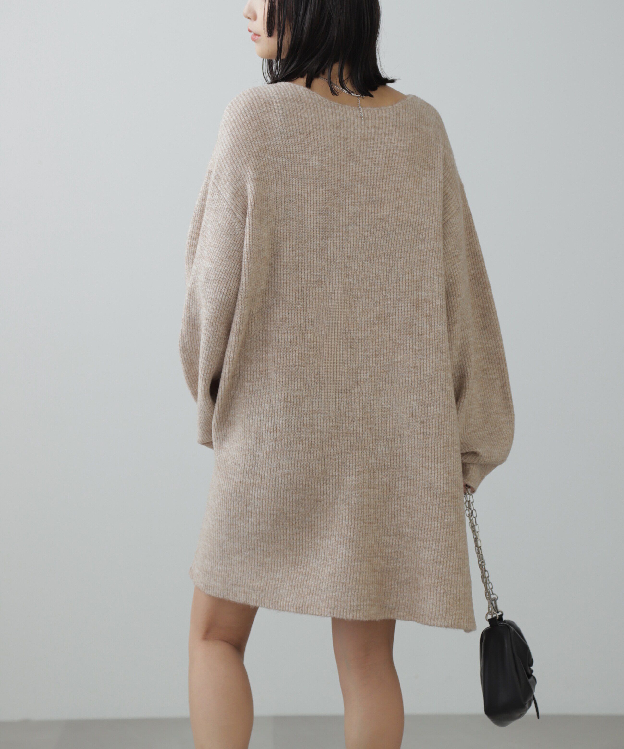  「ボートネック畦ニットミニワンピース」|ワンピース|