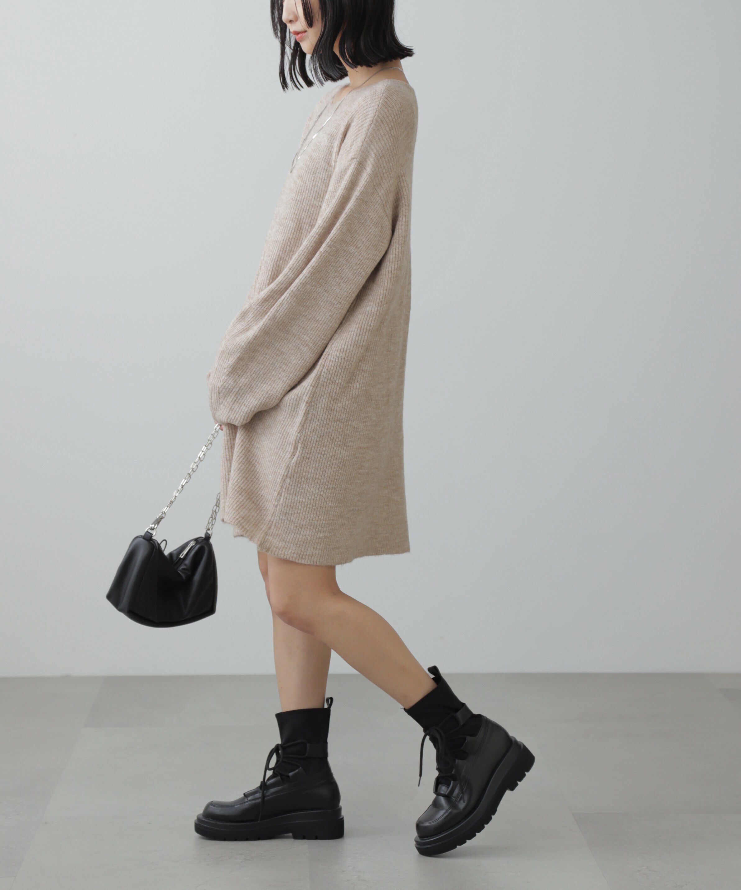  「ボートネック畦ニットミニワンピース」|ワンピース|