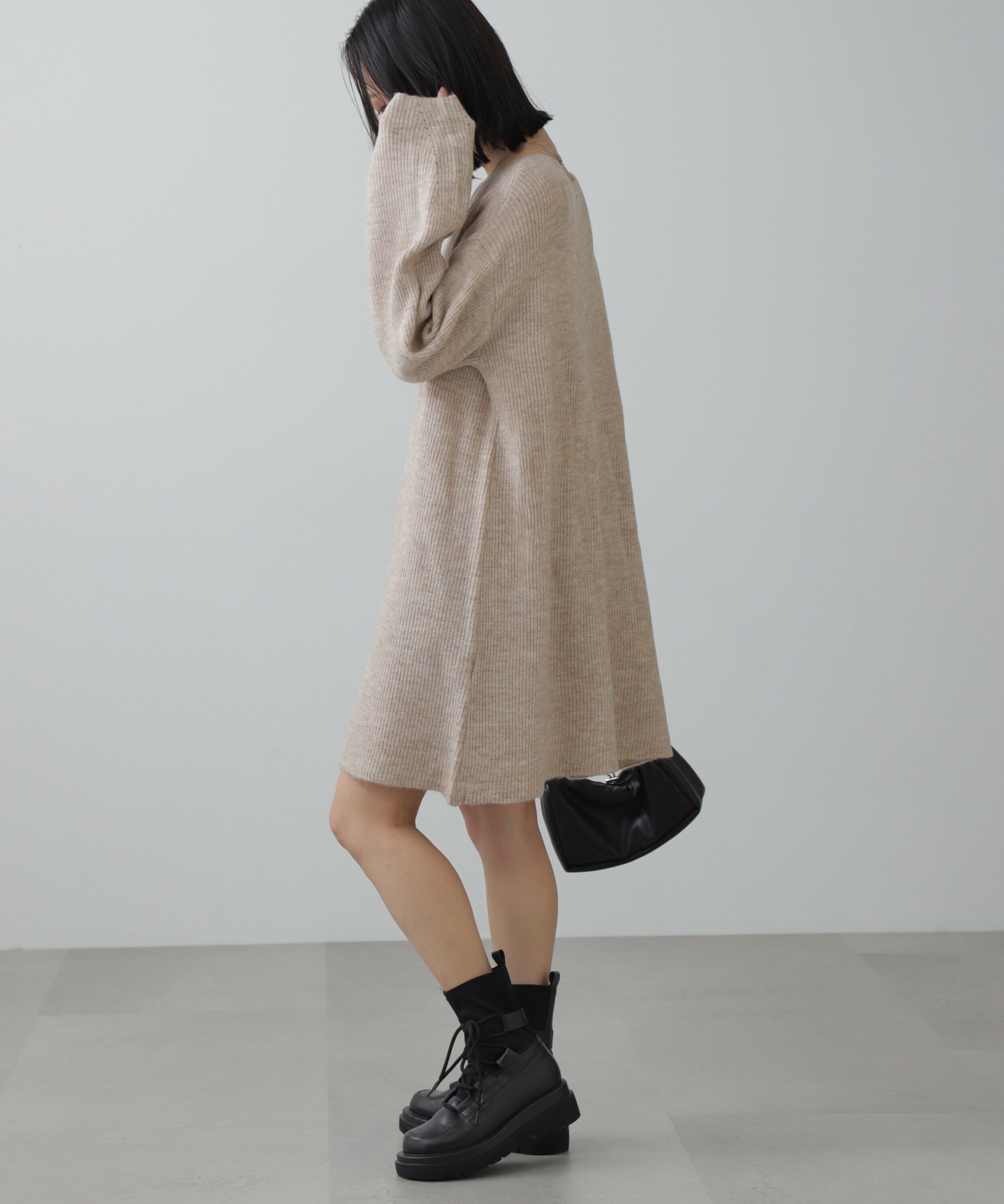  「ボートネック畦ニットミニワンピース」|ワンピース|