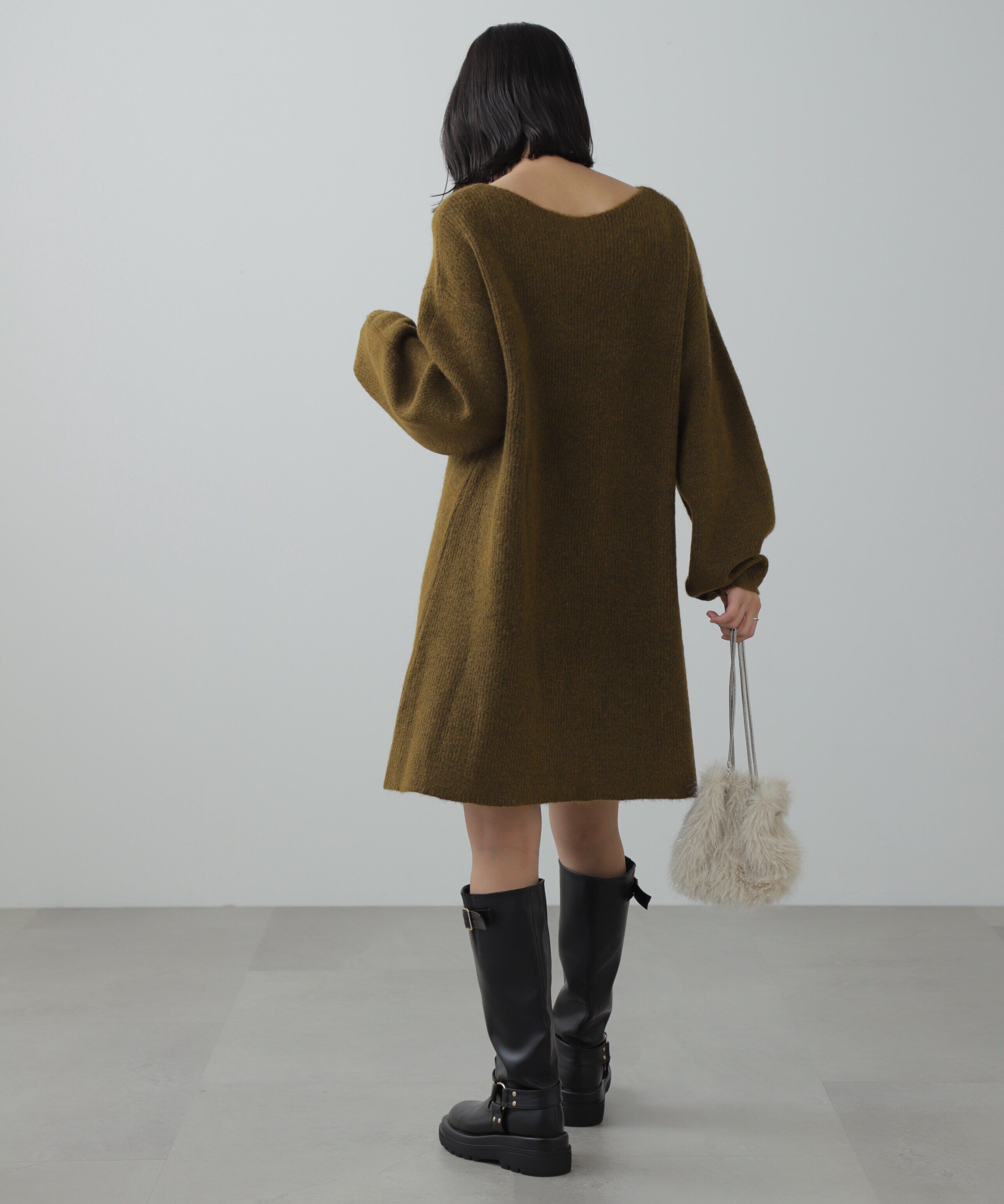  「ボートネック畦ニットミニワンピース」|ワンピース|